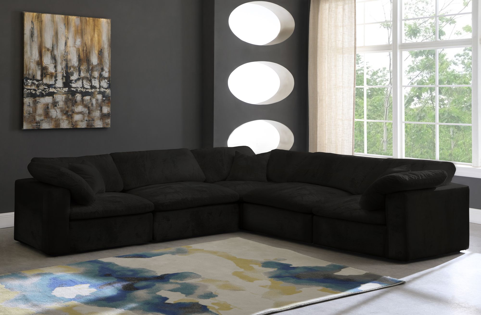 Cozy 119" 5-Piece Velvet Comfort Modular Sectional