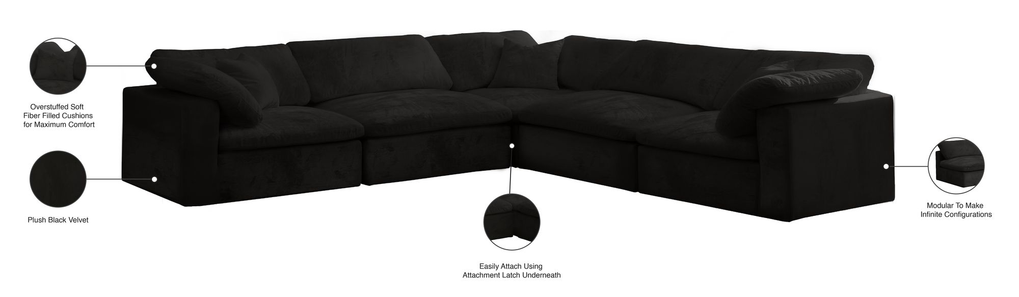 Cozy 119" 5-Piece Velvet Comfort Modular Sectional