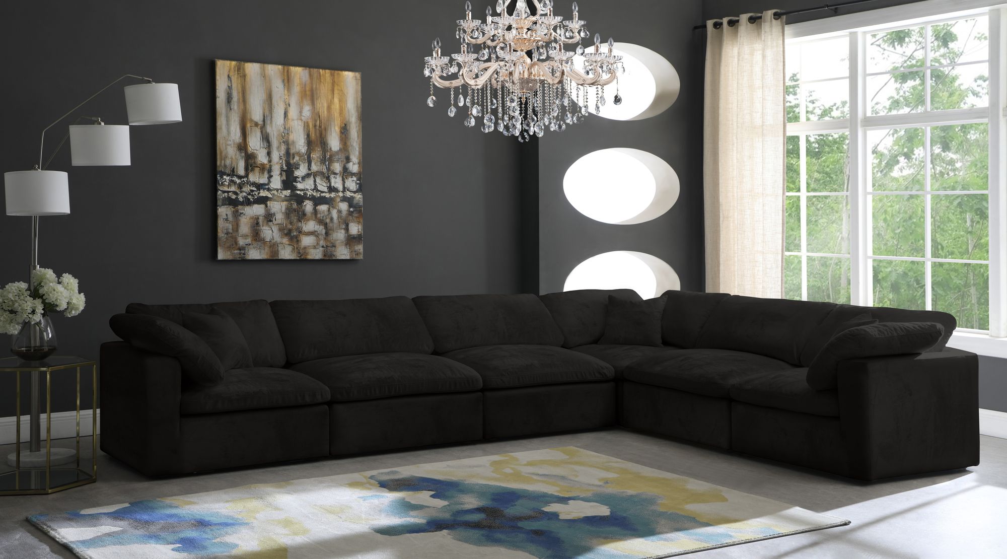 Cozy 158" 6-Piece Velvet Comfort Modular Sectional