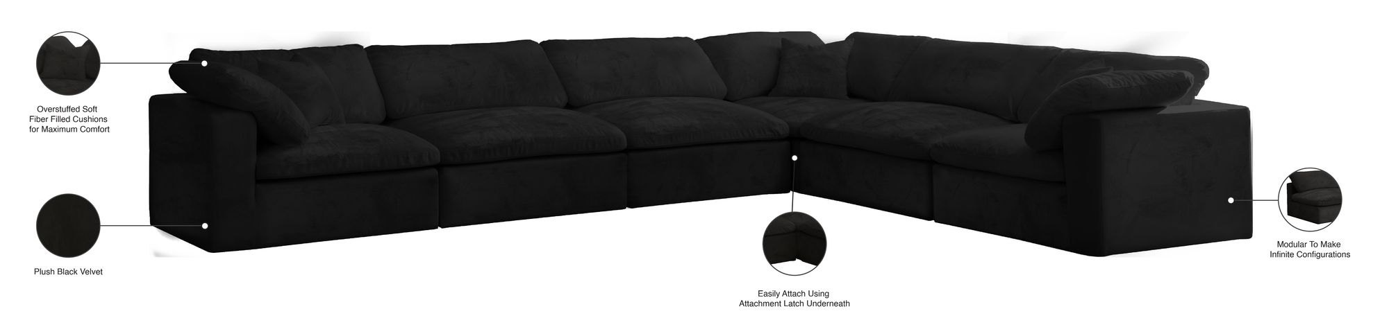 Cozy 158" 6-Piece Velvet Comfort Modular Sectional