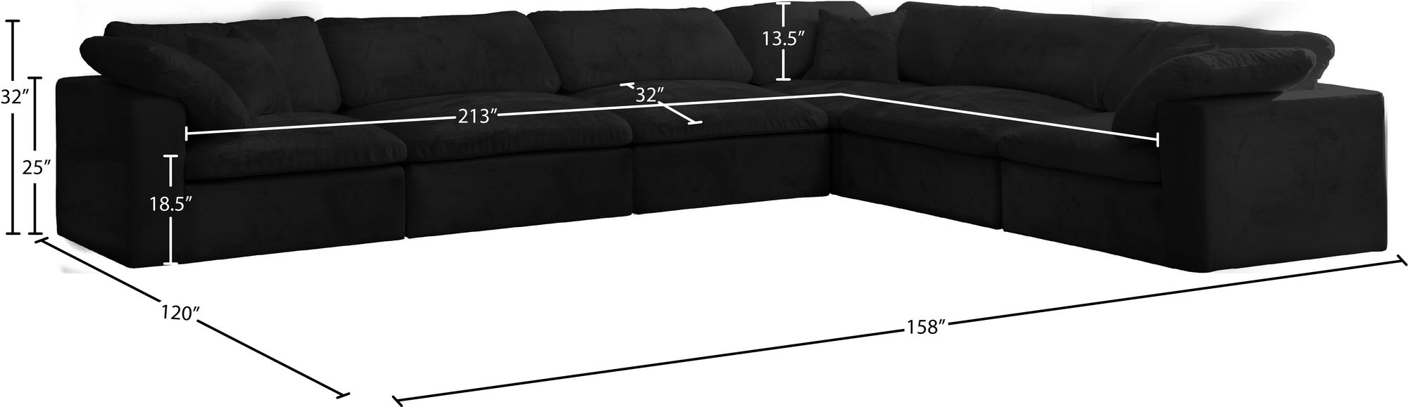 Cozy 158" 6-Piece Velvet Comfort Modular Sectional