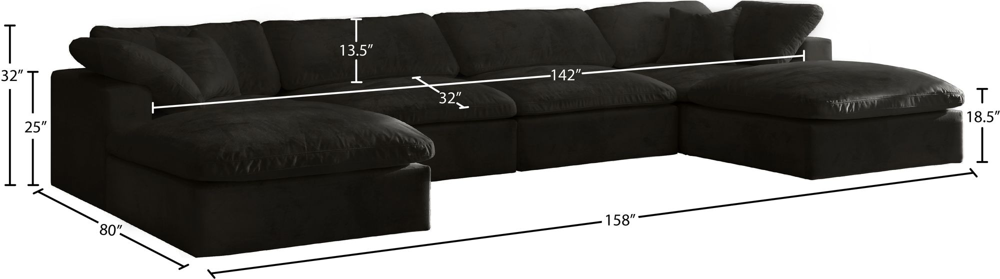 Cozy 158" 6-Piece Velvet Comfort Modular U-Shape Sectional