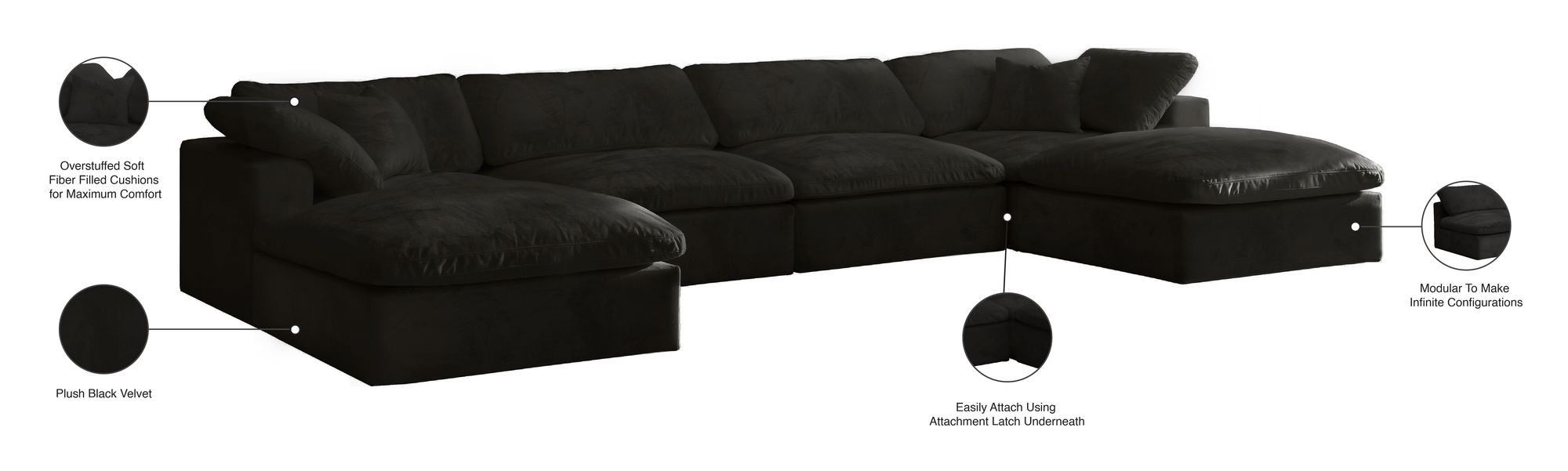 Cozy 158" 6-Piece Velvet Comfort Modular U-Shape Sectional