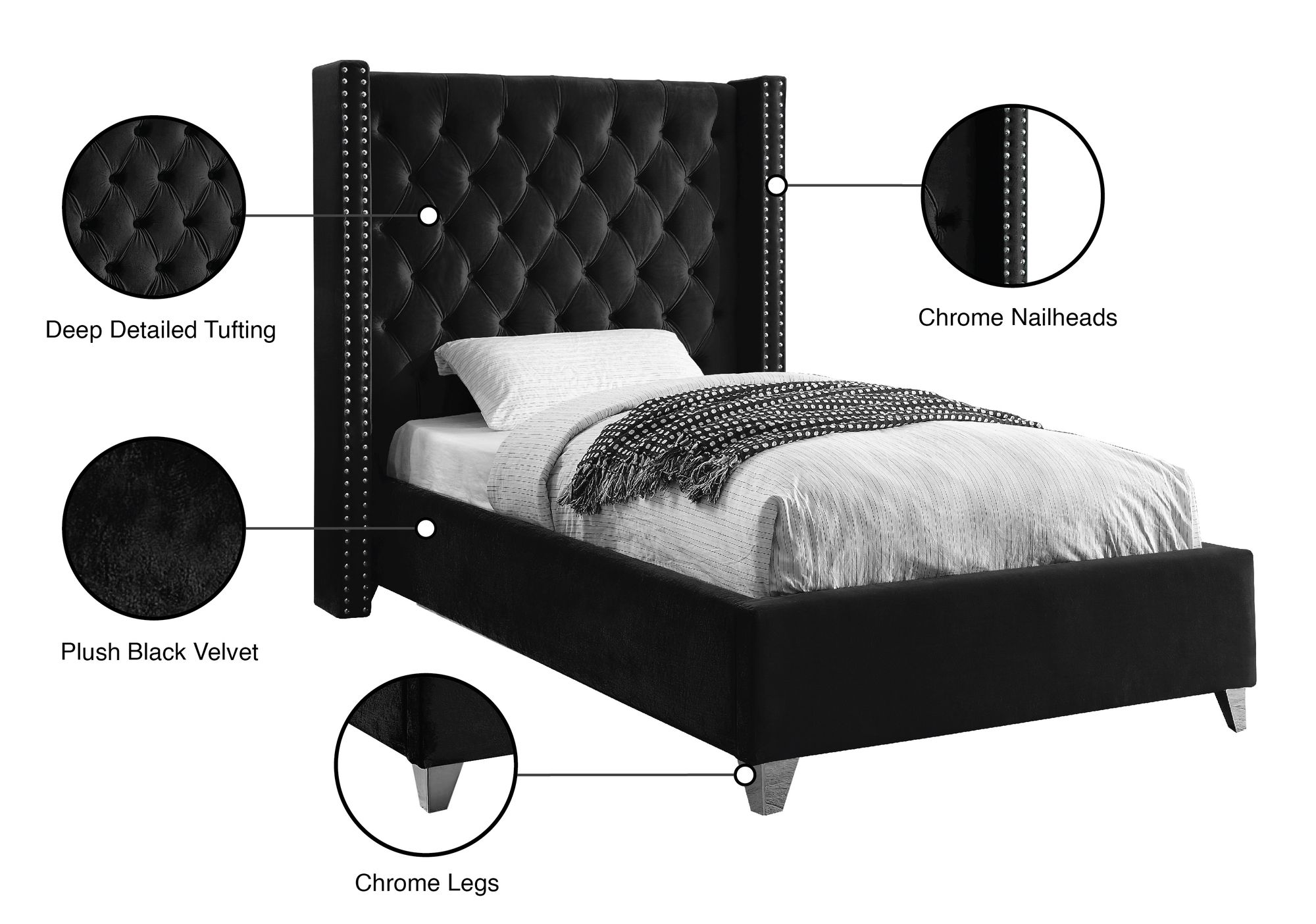 Aiden Velvet Twin Size Bed