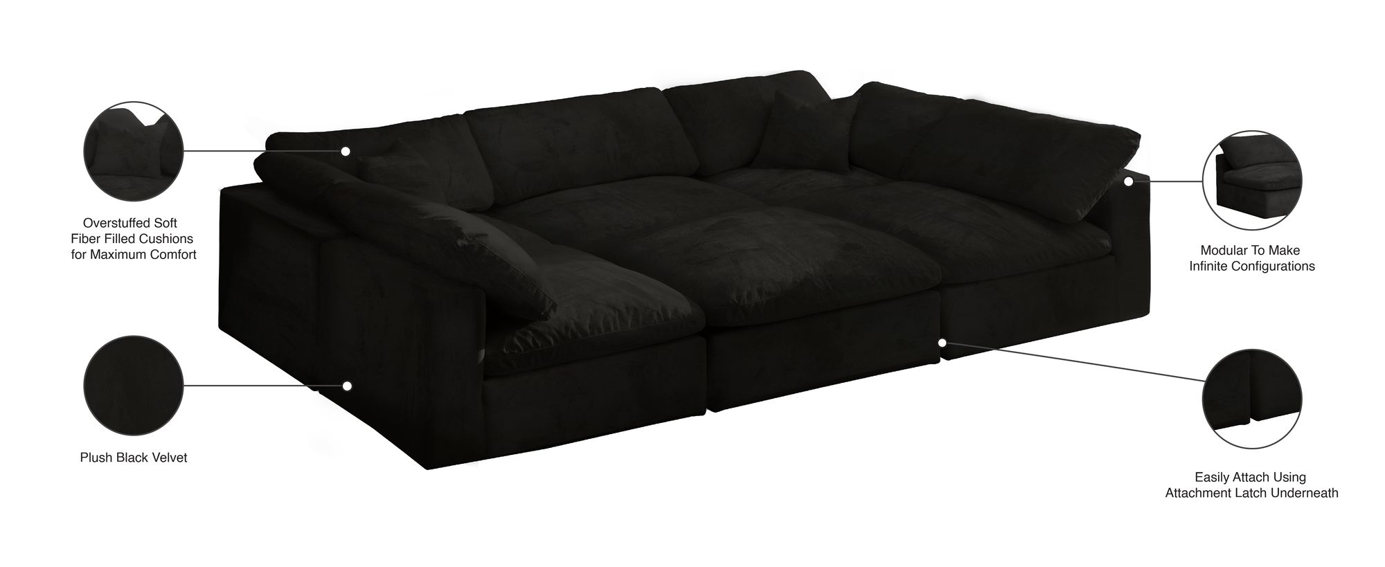 Cozy 119" 6-Piece Velvet Comfort Modular Sectional