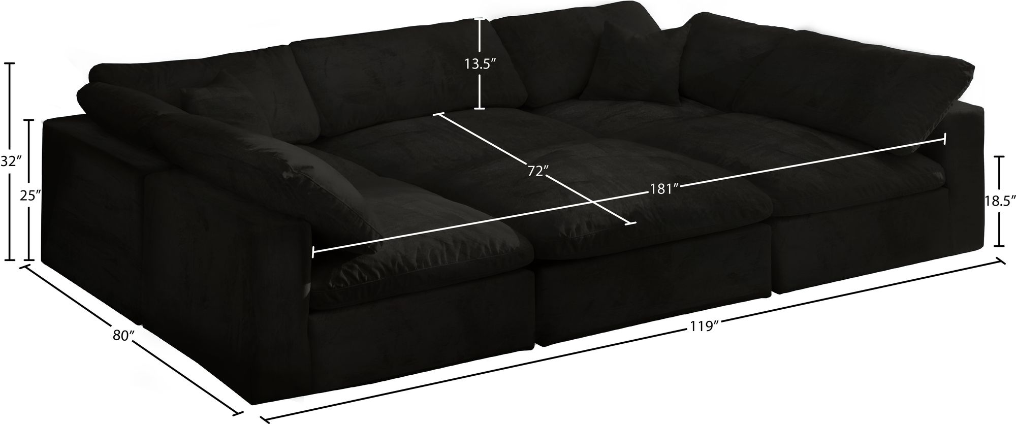 Cozy 119" 6-Piece Velvet Comfort Modular Sectional