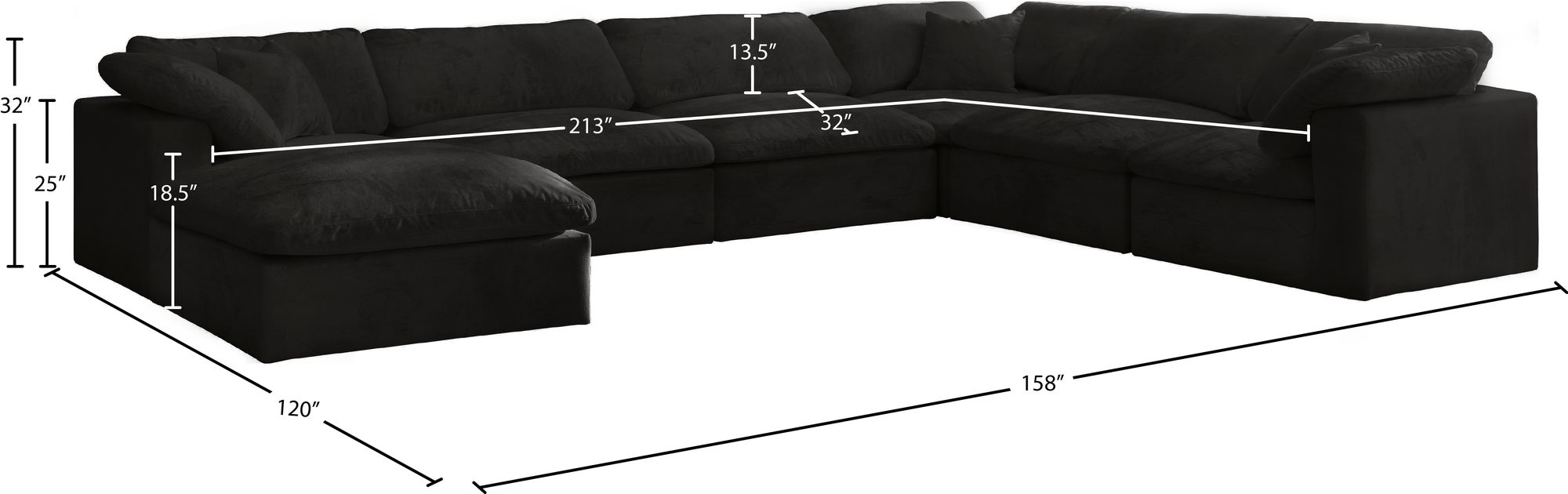 Cozy 158" 7-Piece Velvet Comfort Modular Sectional