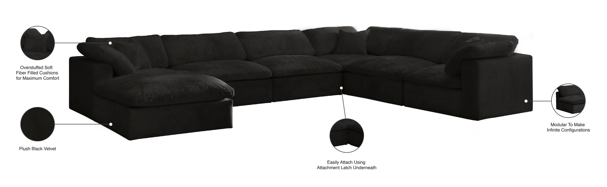 Cozy 158" 7-Piece Velvet Comfort Modular Sectional