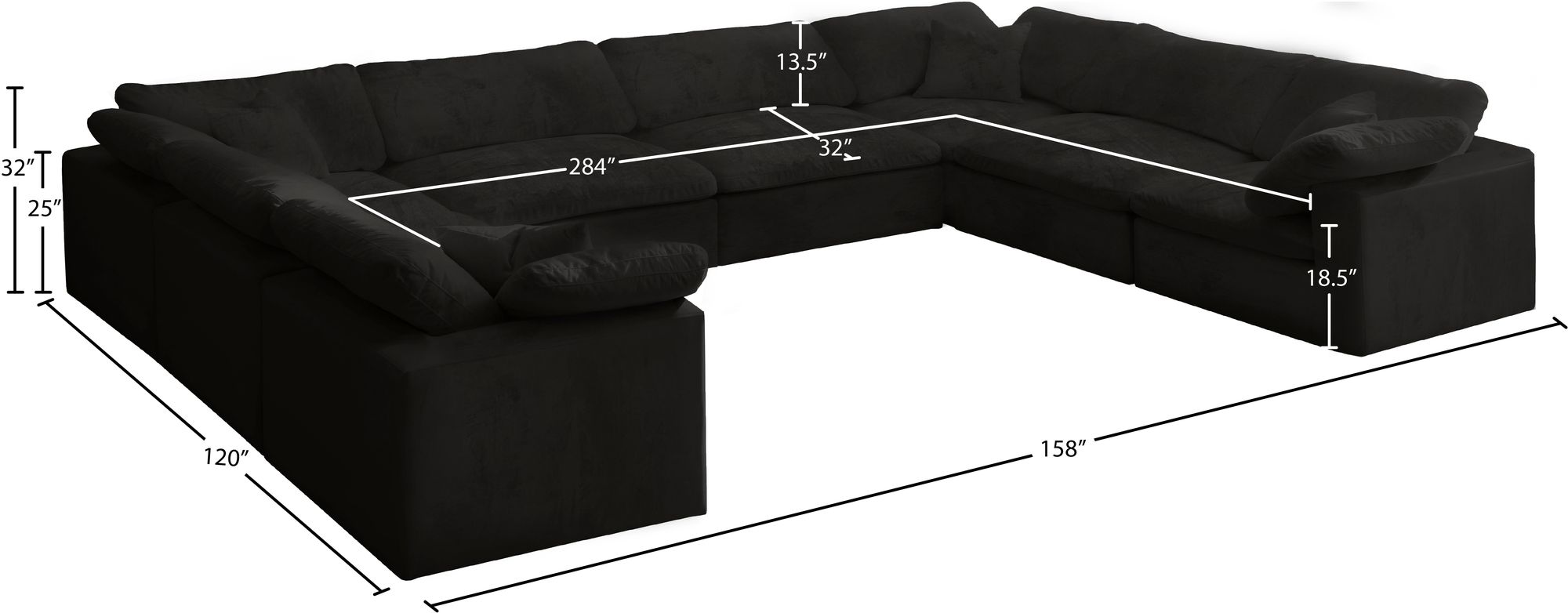 Cozy 158" 8-Piece Velvet Comfort Modular Sectional