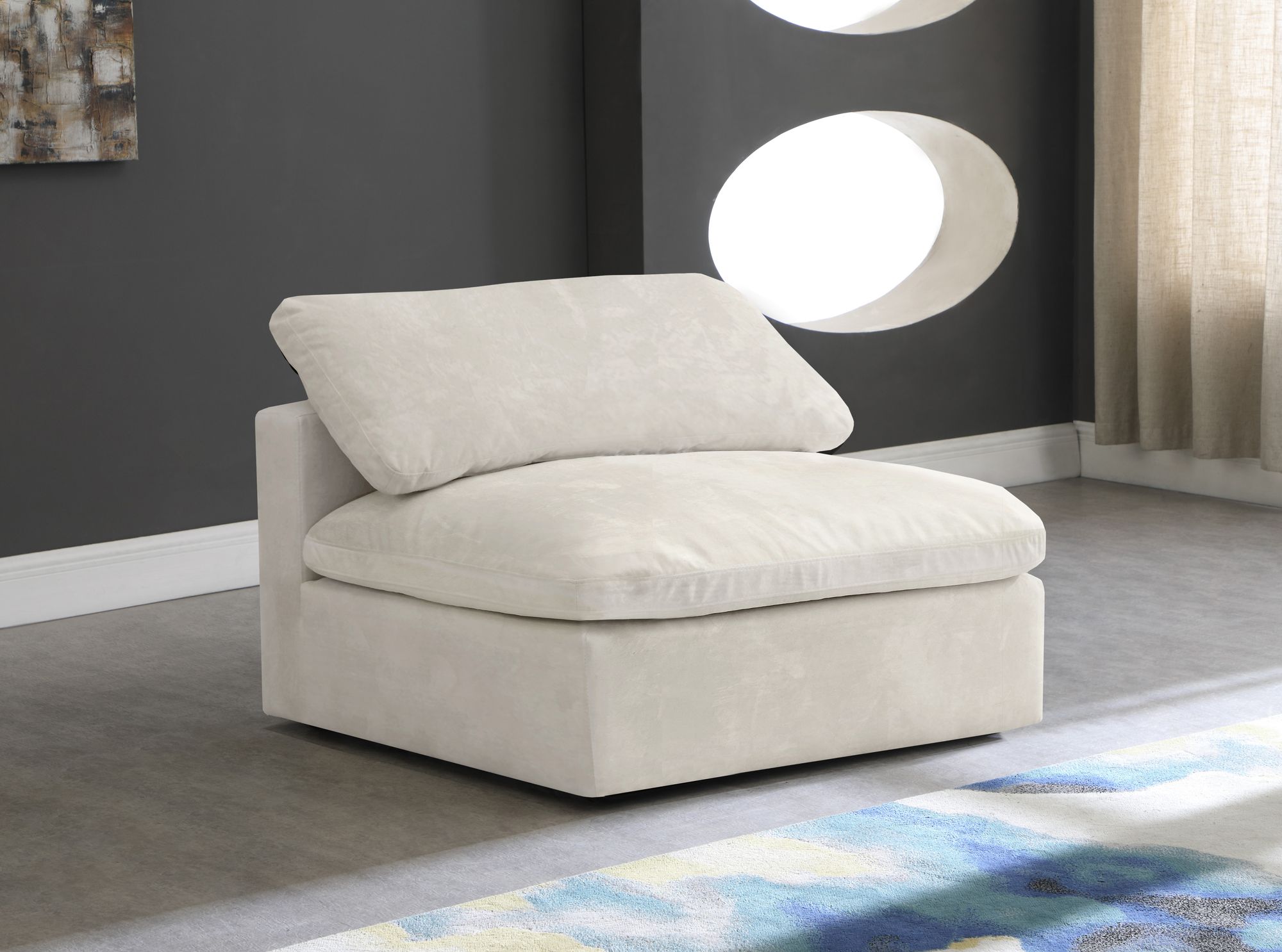 Cozy Velvet Modular Fiber Filled Comfort Overstuffed Armless Chair