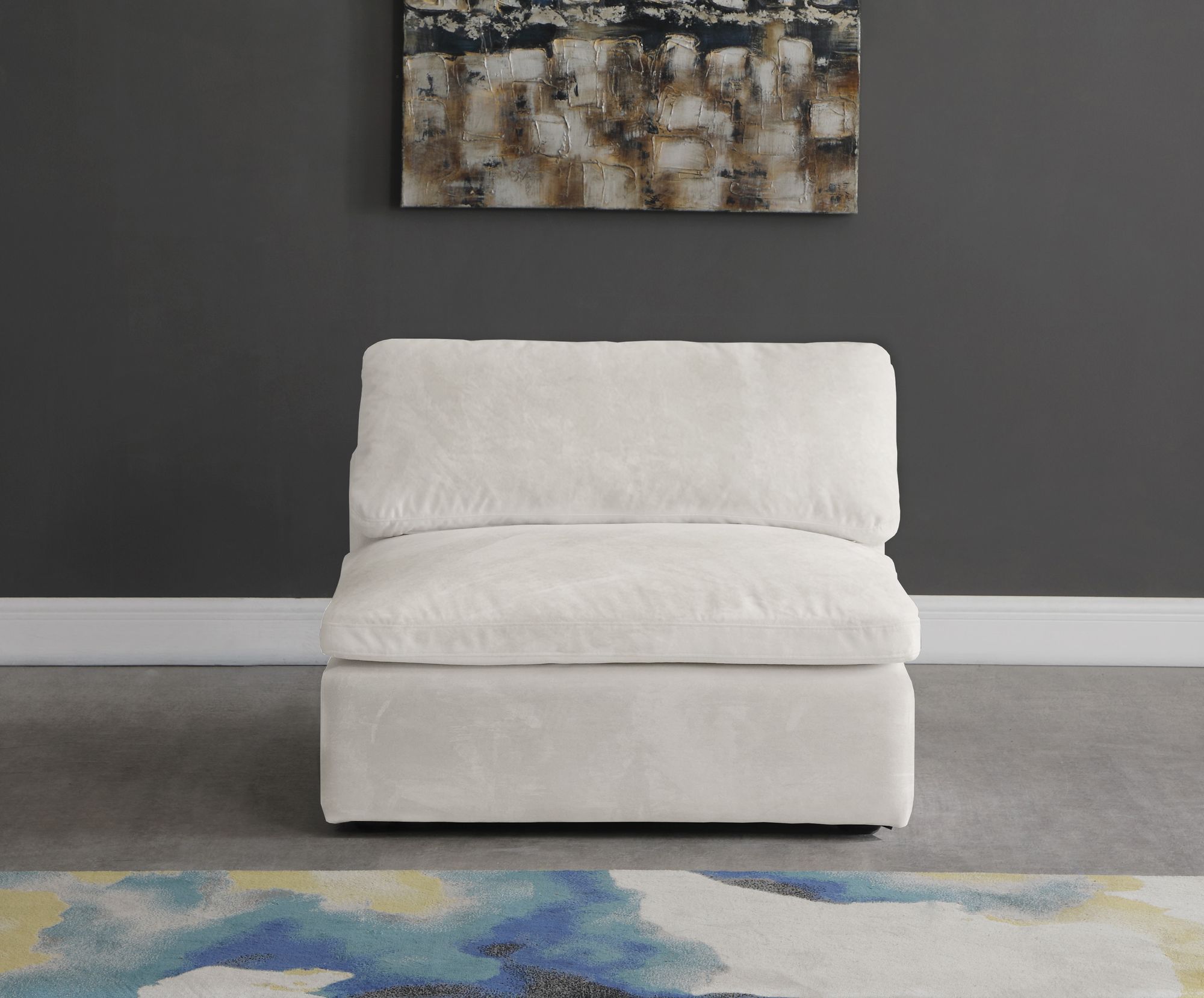Cozy Velvet Modular Fiber Filled Comfort Overstuffed Armless Chair