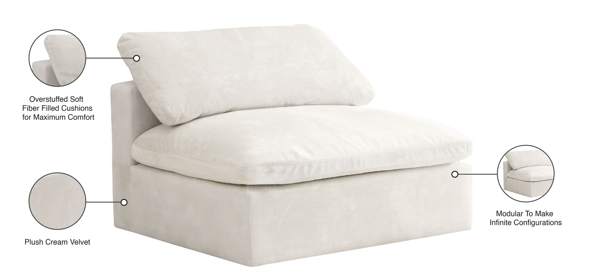 Cozy Velvet Modular Fiber Filled Comfort Overstuffed Armless Chair