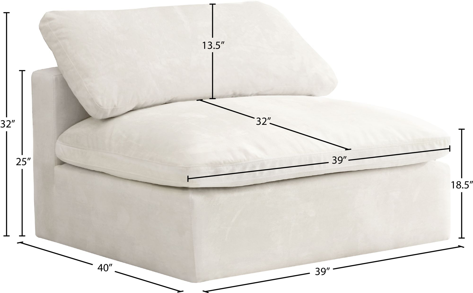 Cozy Velvet Modular Fiber Filled Comfort Overstuffed Armless Chair