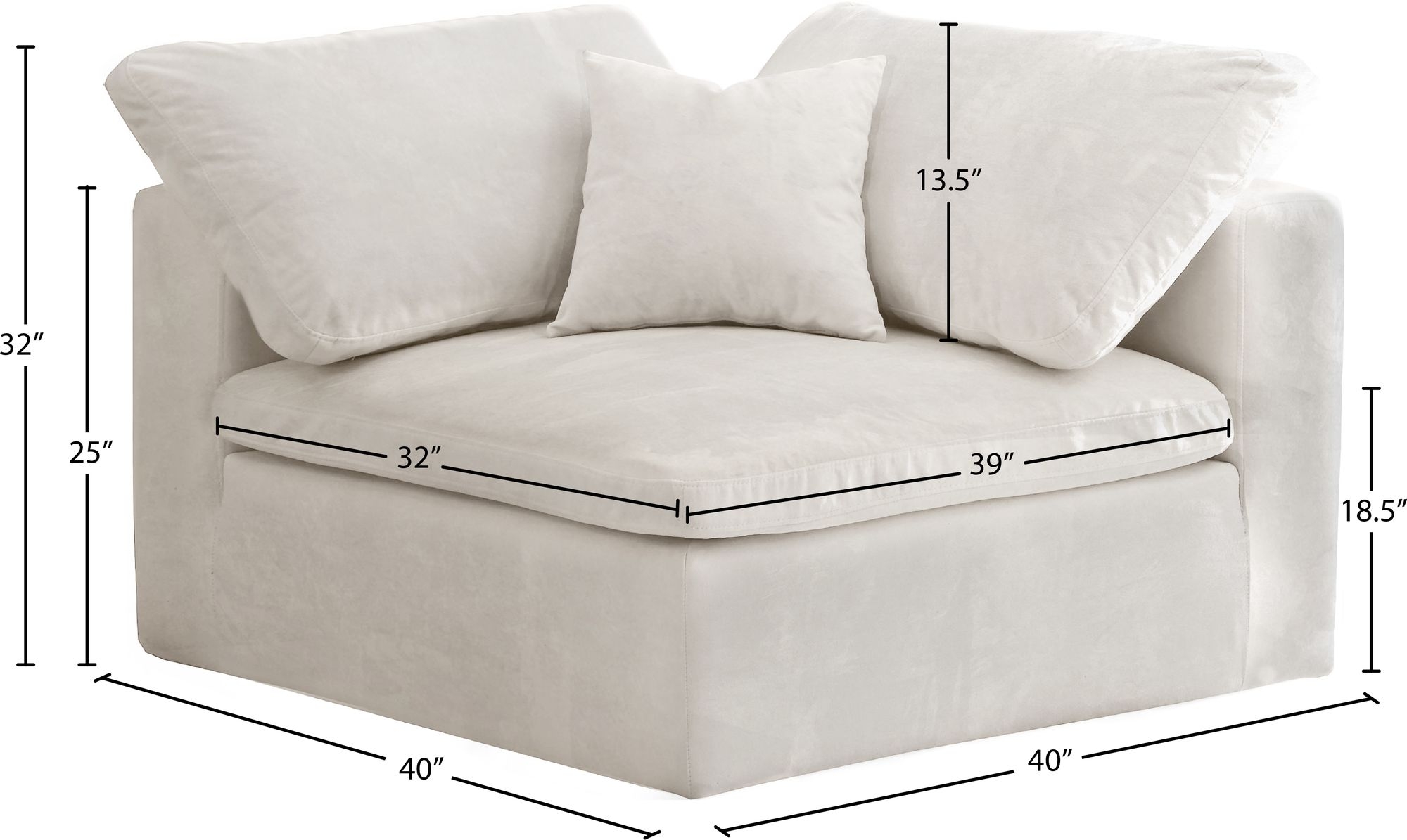 Cozy Velvet Modular Fiber Filled Comfort Overstuffed Corner Chair