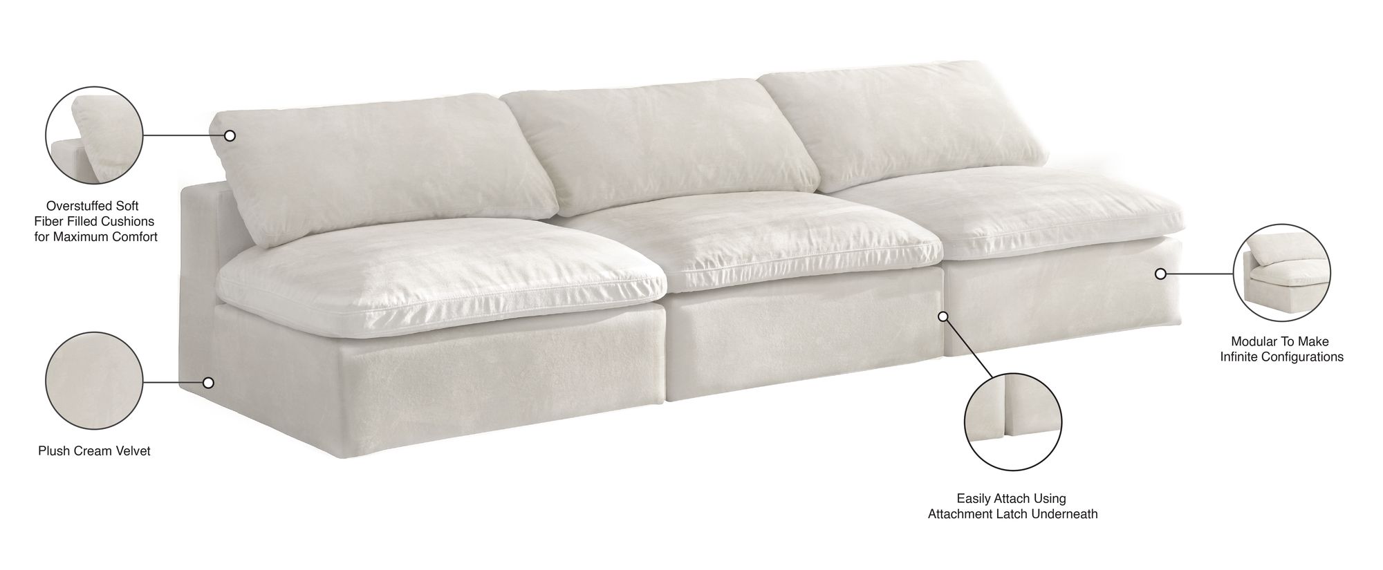 Cozy 117" Armless Velvet Comfort Modular Sofa