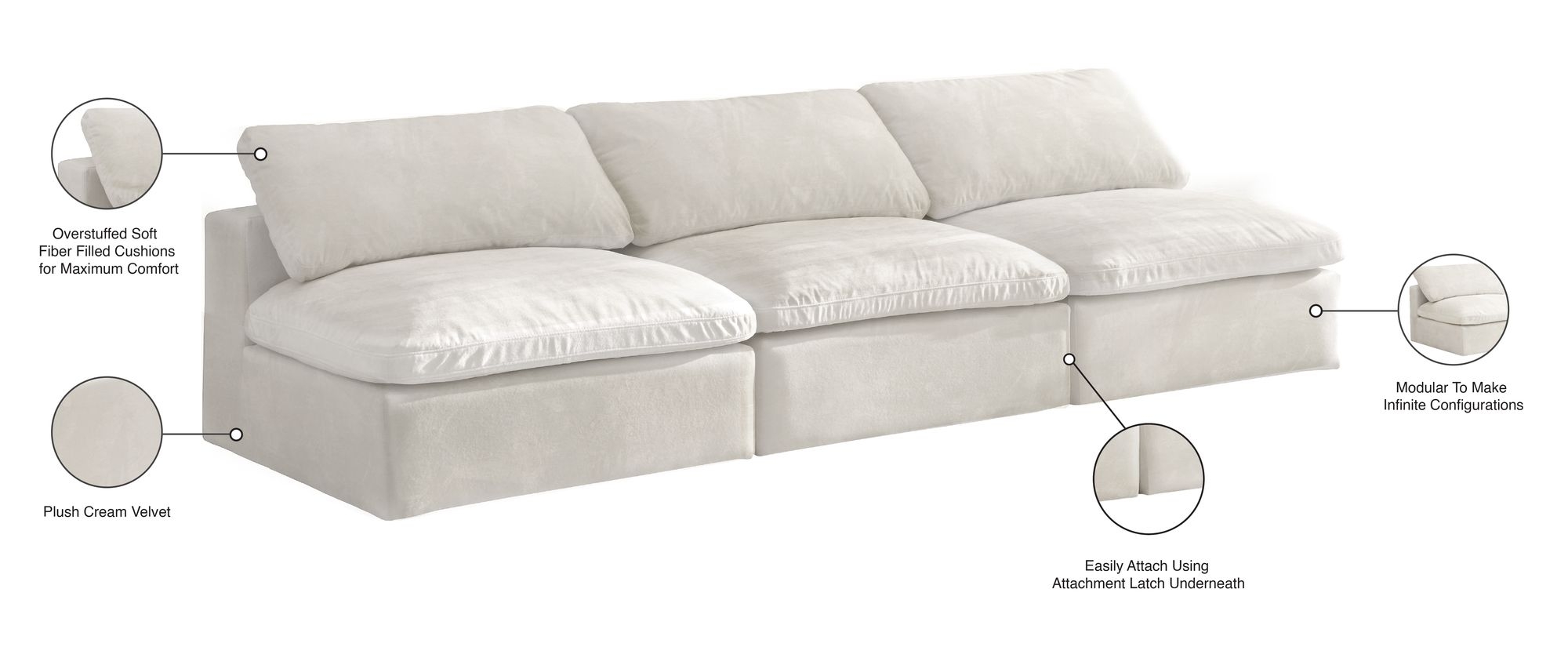 Cozy 117" Armless Velvet Comfort Modular Sofa