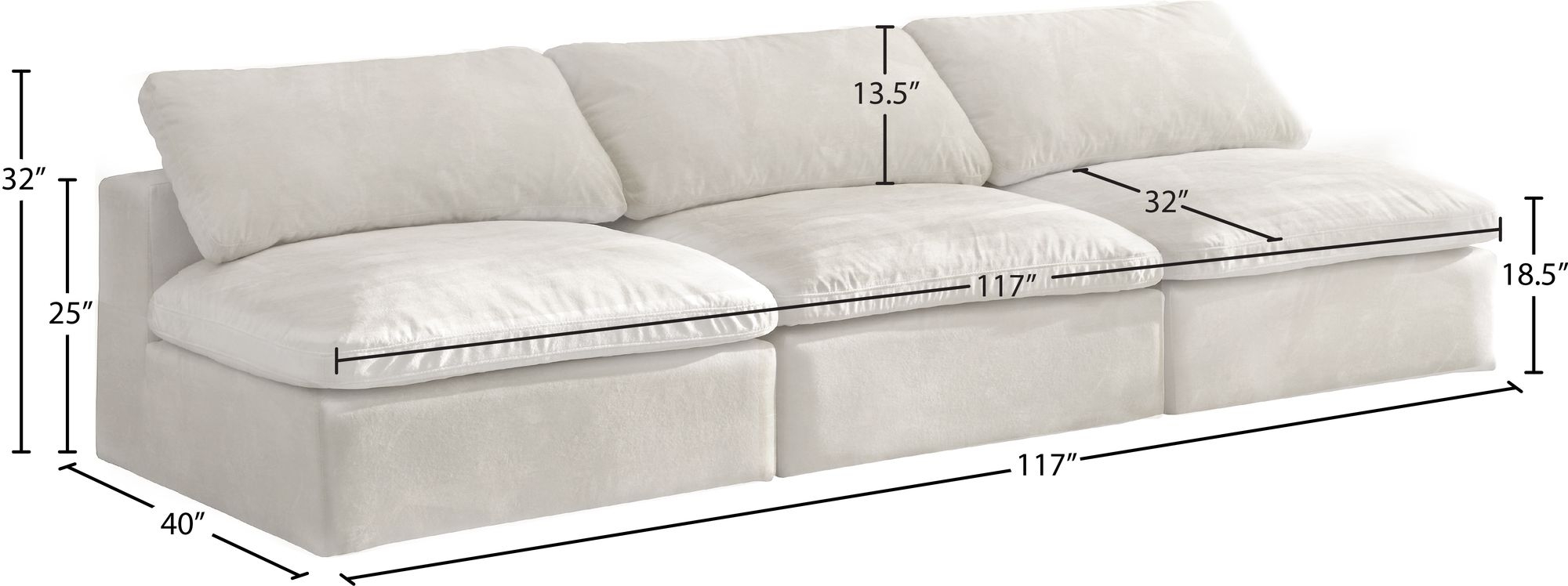 Cozy 117" Armless Velvet Comfort Modular Sofa