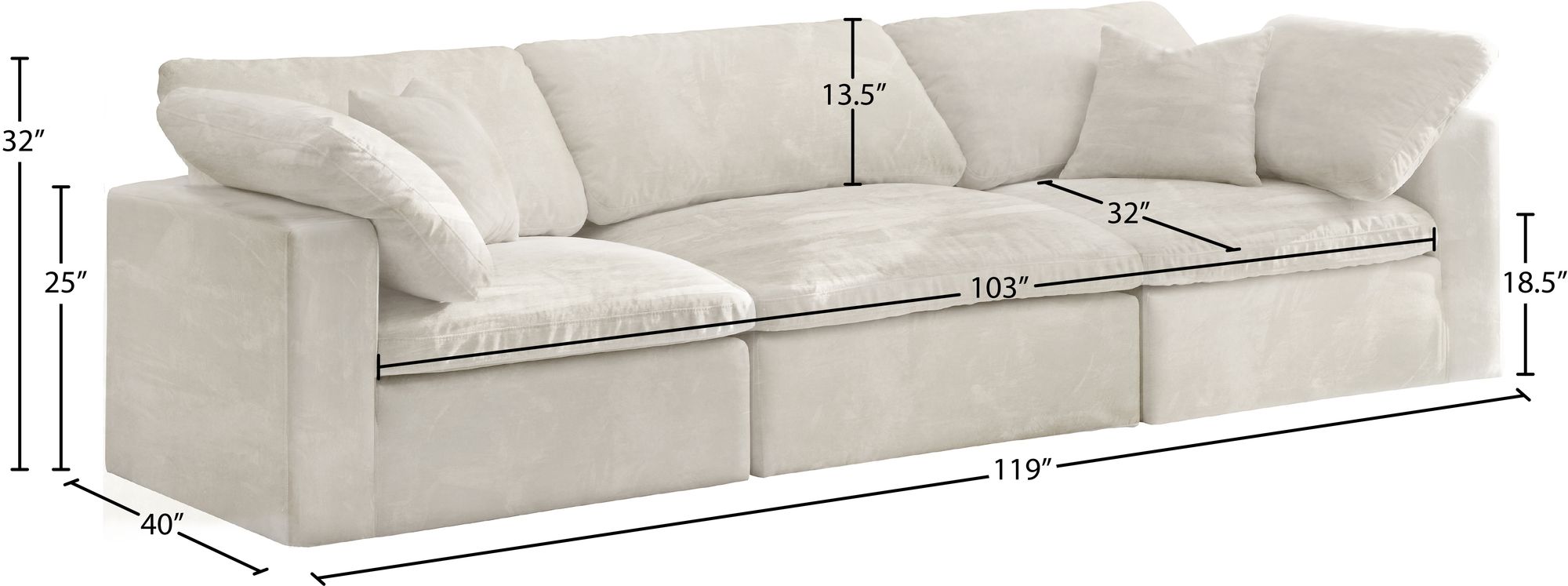 Cozy 119" Velvet Comfort Modular Sofa