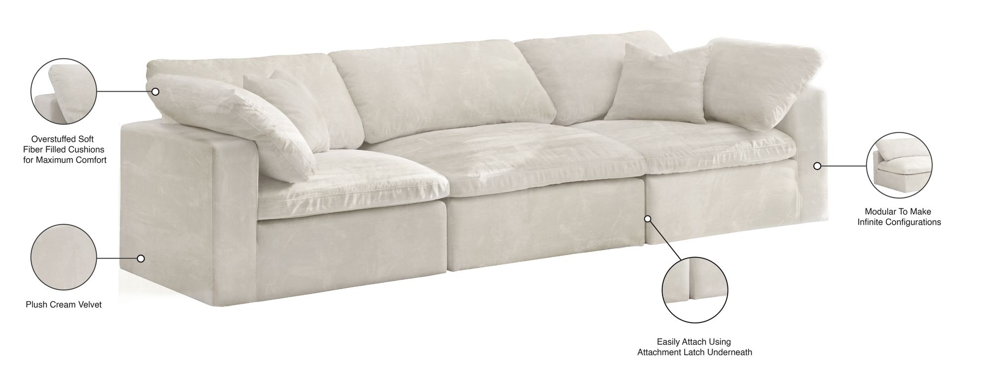 Cozy 119" Velvet Comfort Modular Sofa