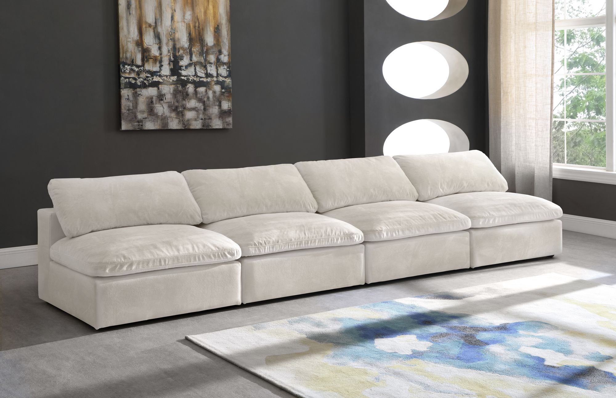 Cozy 156" Armless Velvet Comfort Modular Sofa