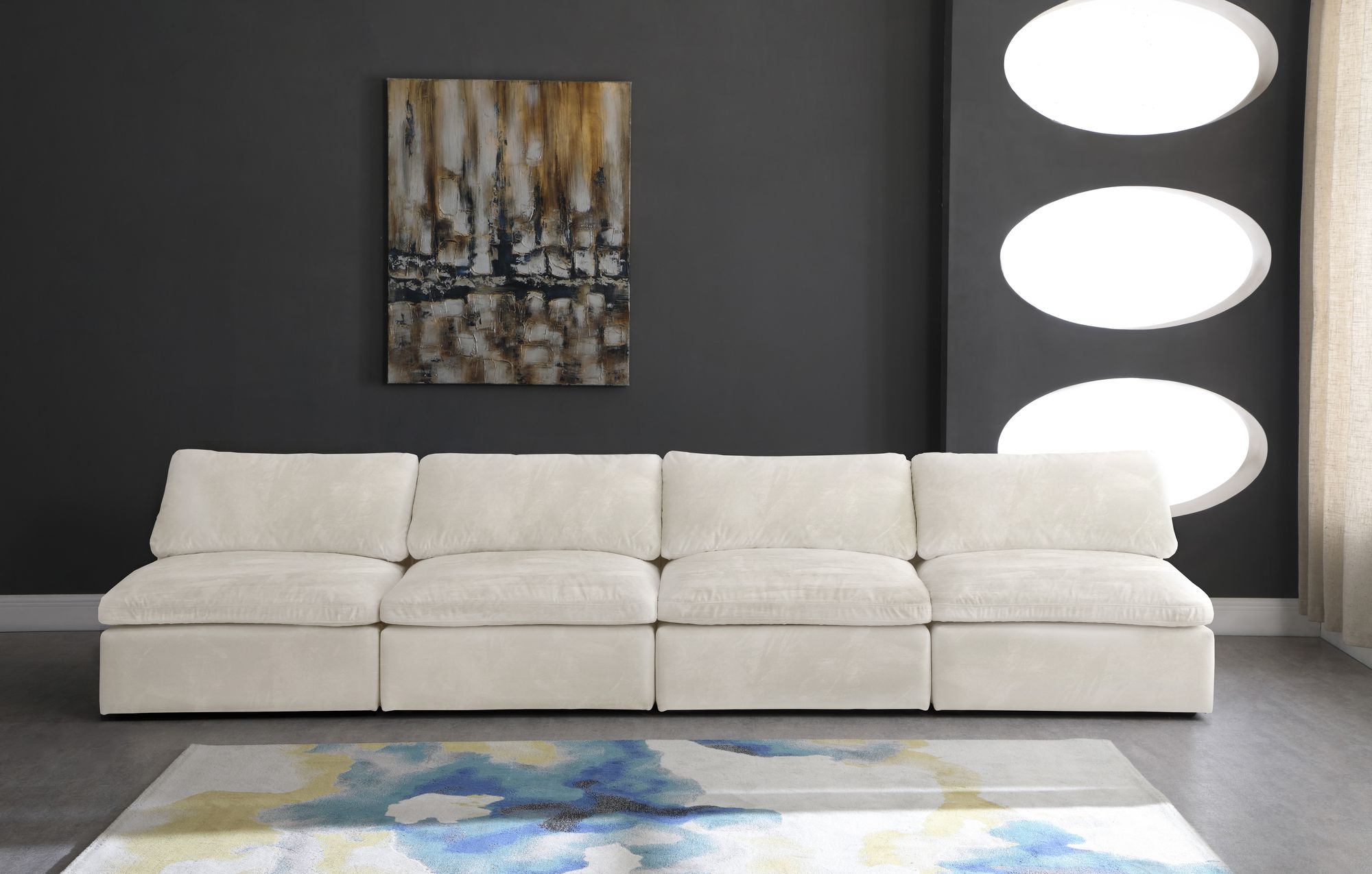 Cozy 156" Armless Velvet Comfort Modular Sofa