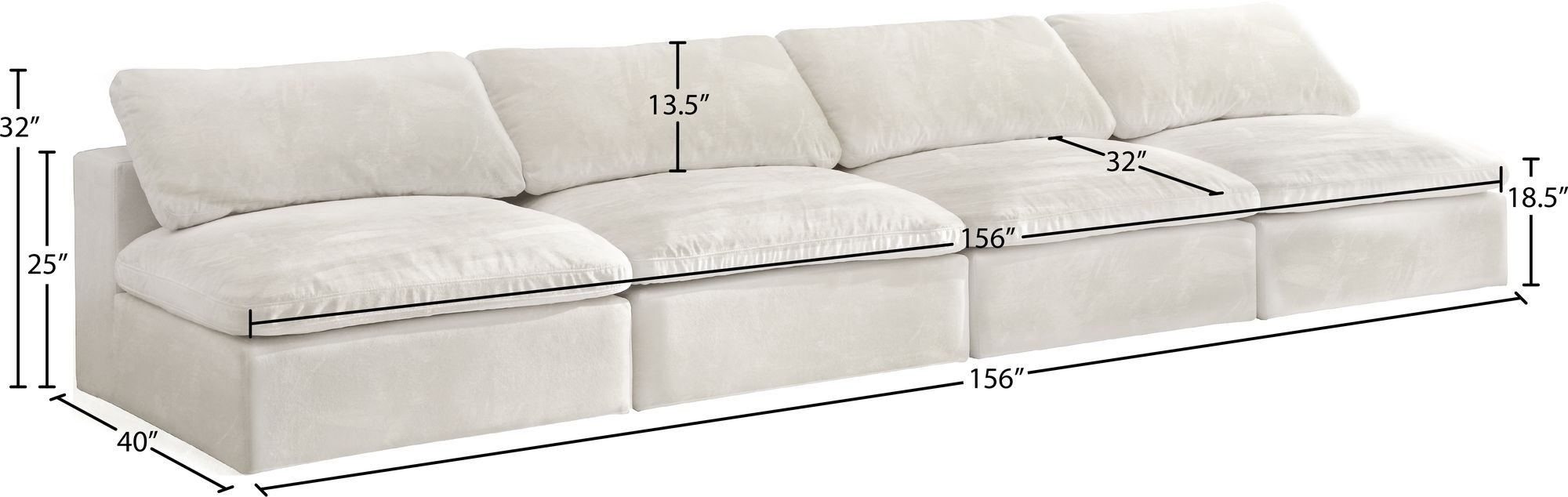 Cozy 156" Armless Velvet Comfort Modular Sofa