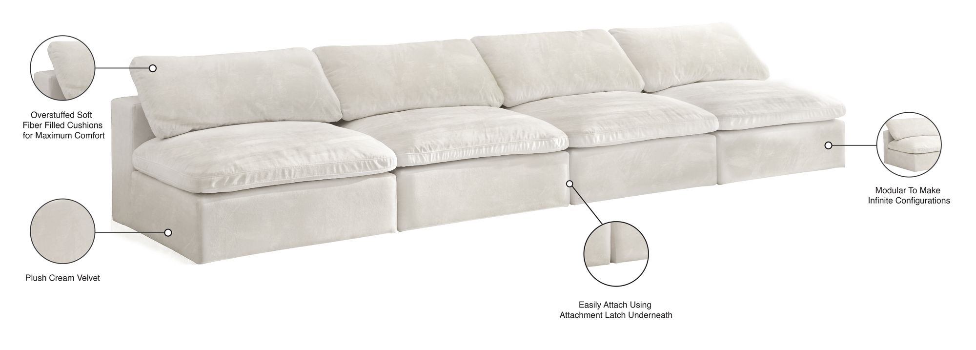 Cozy 156" Armless Velvet Comfort Modular Sofa