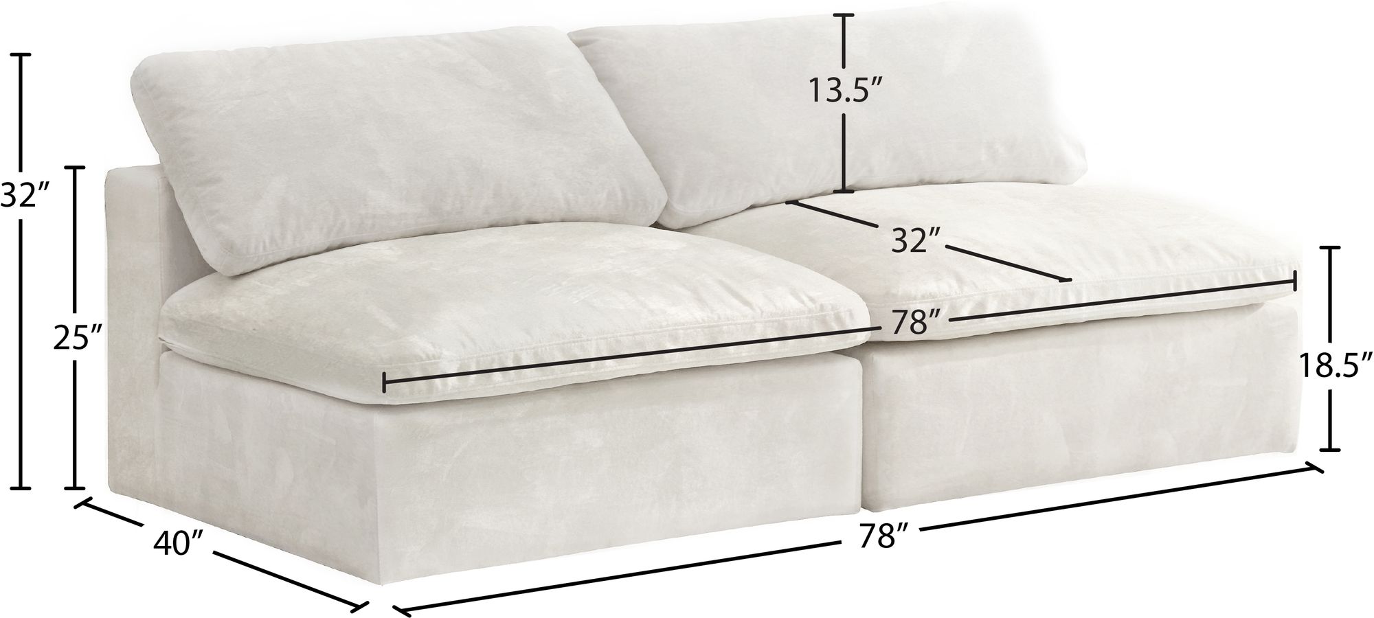 Cozy 78" Armless Velvet Comfort Modular Sofa
