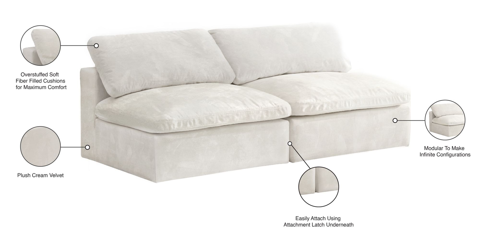 Cozy 78" Armless Velvet Comfort Modular Sofa