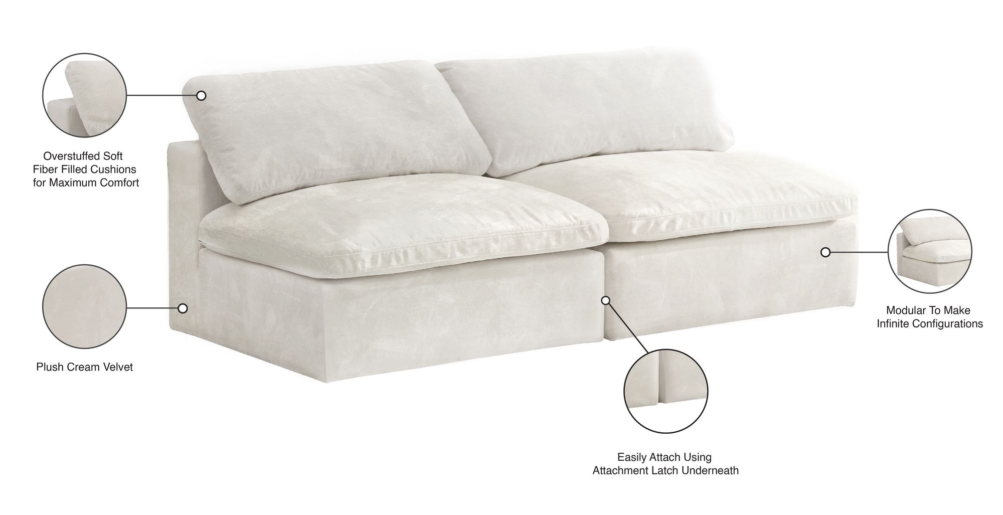 Cozy 78" Armless Velvet Comfort Modular Sofa