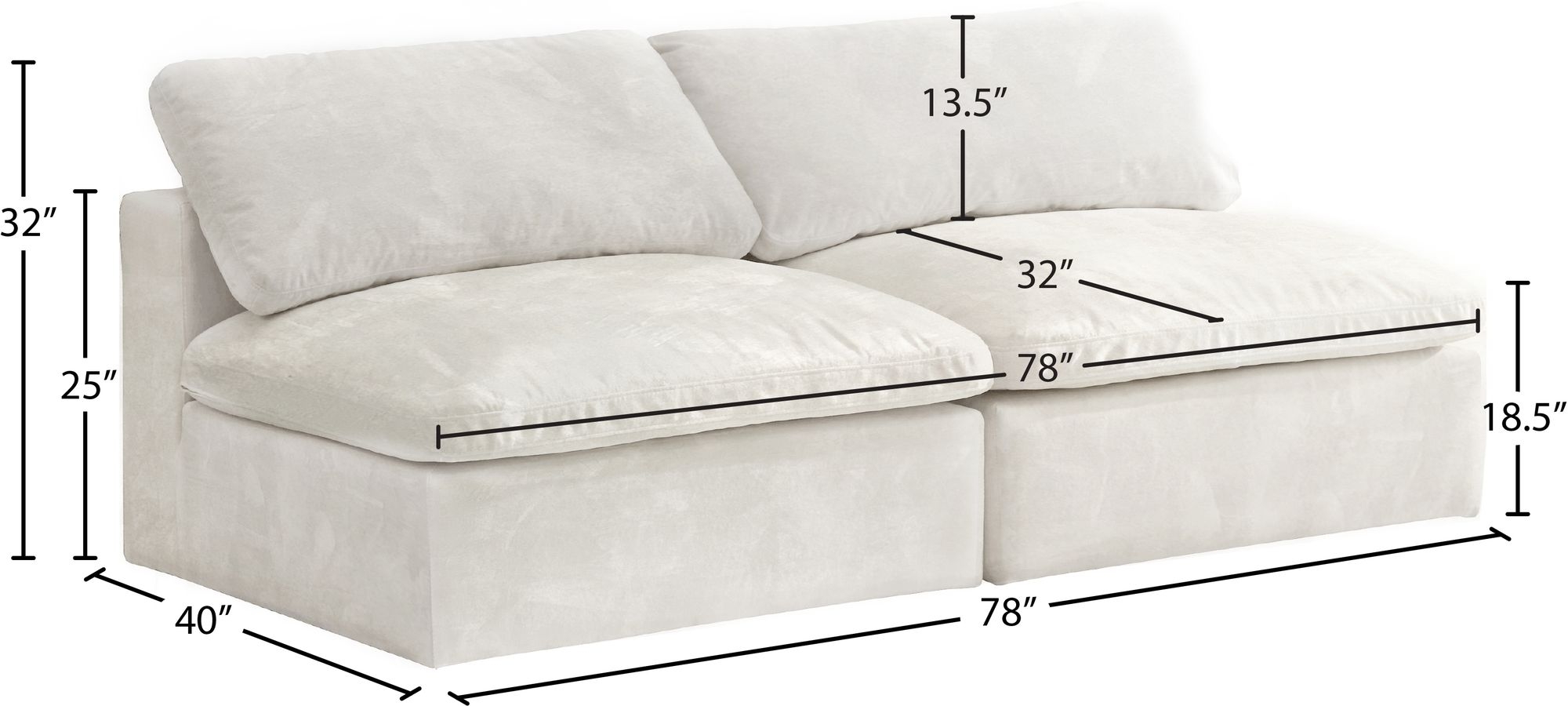 Cozy 78" Armless Velvet Comfort Modular Sofa
