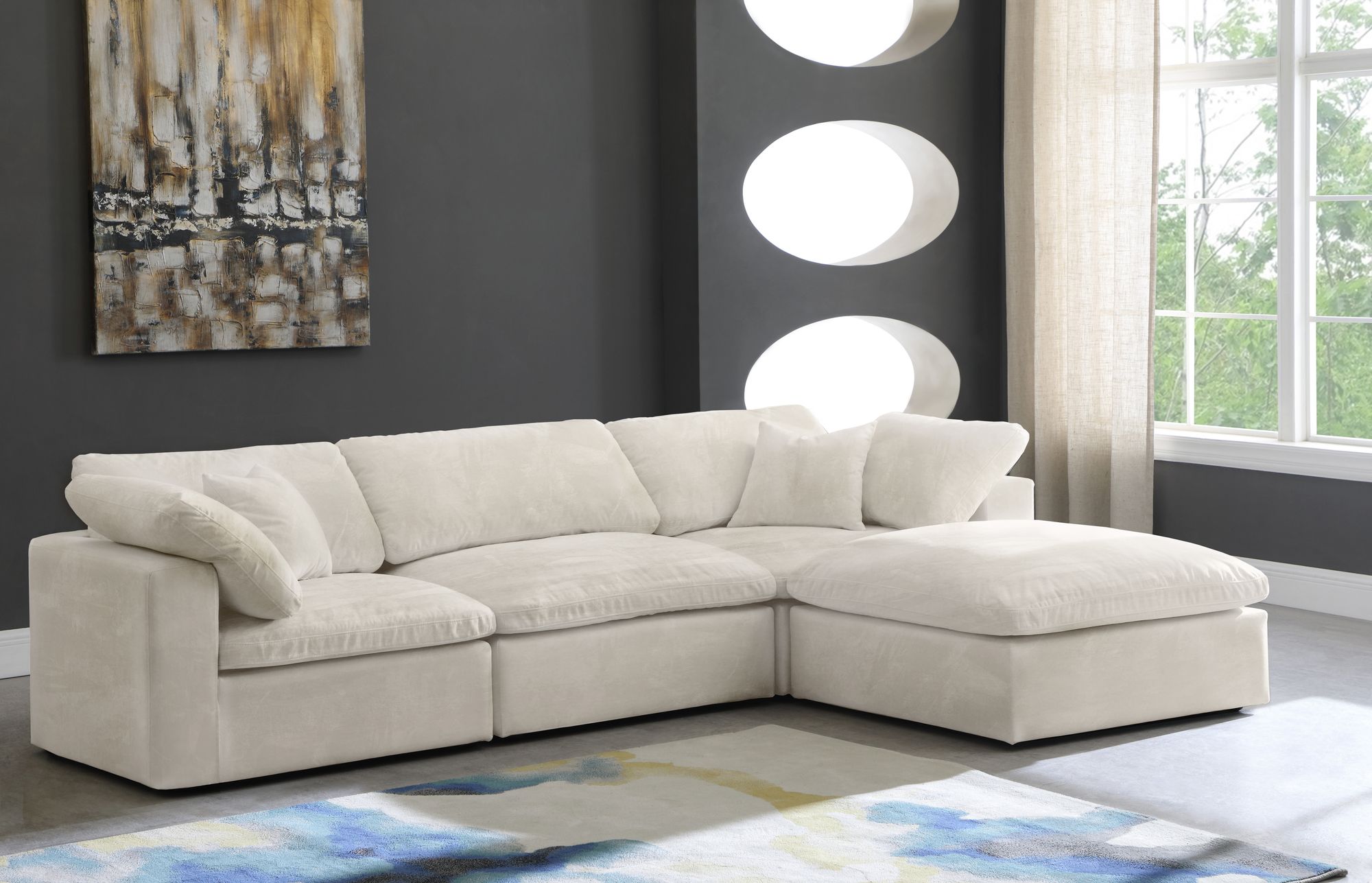 Cozy 119" 4-Piece Velvet Comfort Modular Sectional