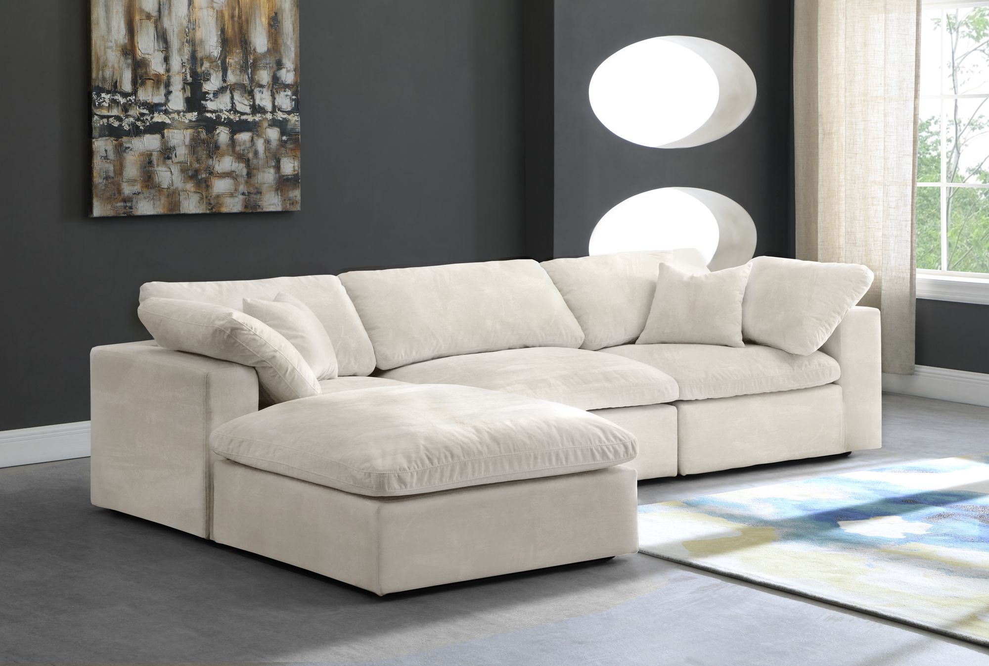 Cozy 119" 4-Piece Velvet Comfort Modular Sectional