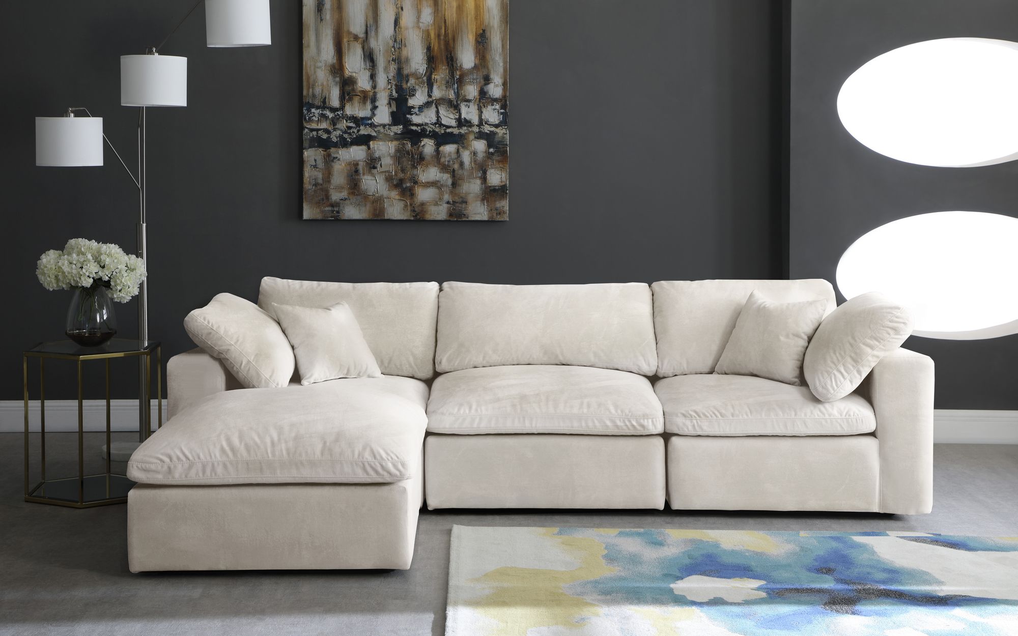 Cozy 119" 4-Piece Velvet Comfort Modular Sectional