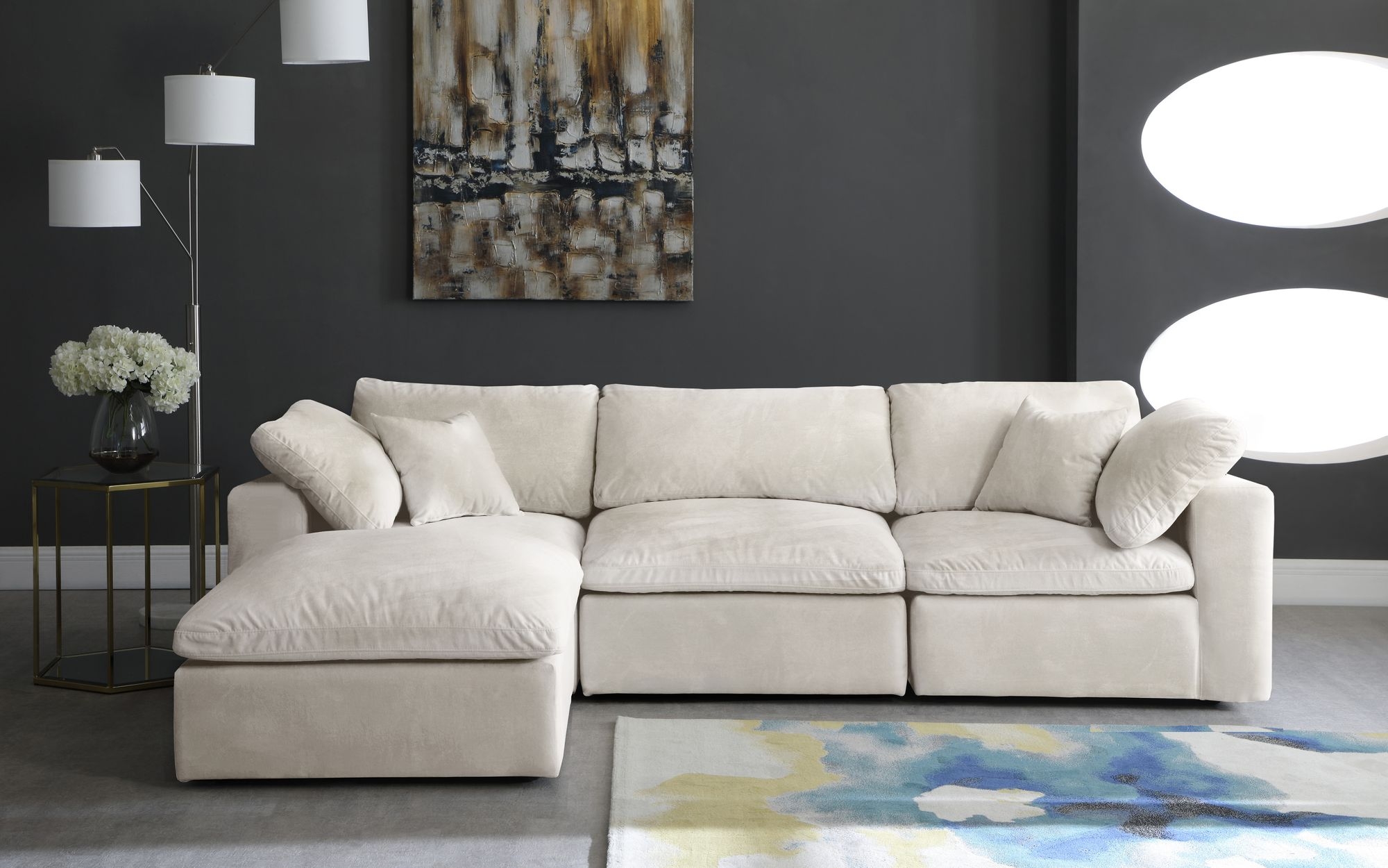 Cozy 119" 4-Piece Velvet Comfort Modular Sectional