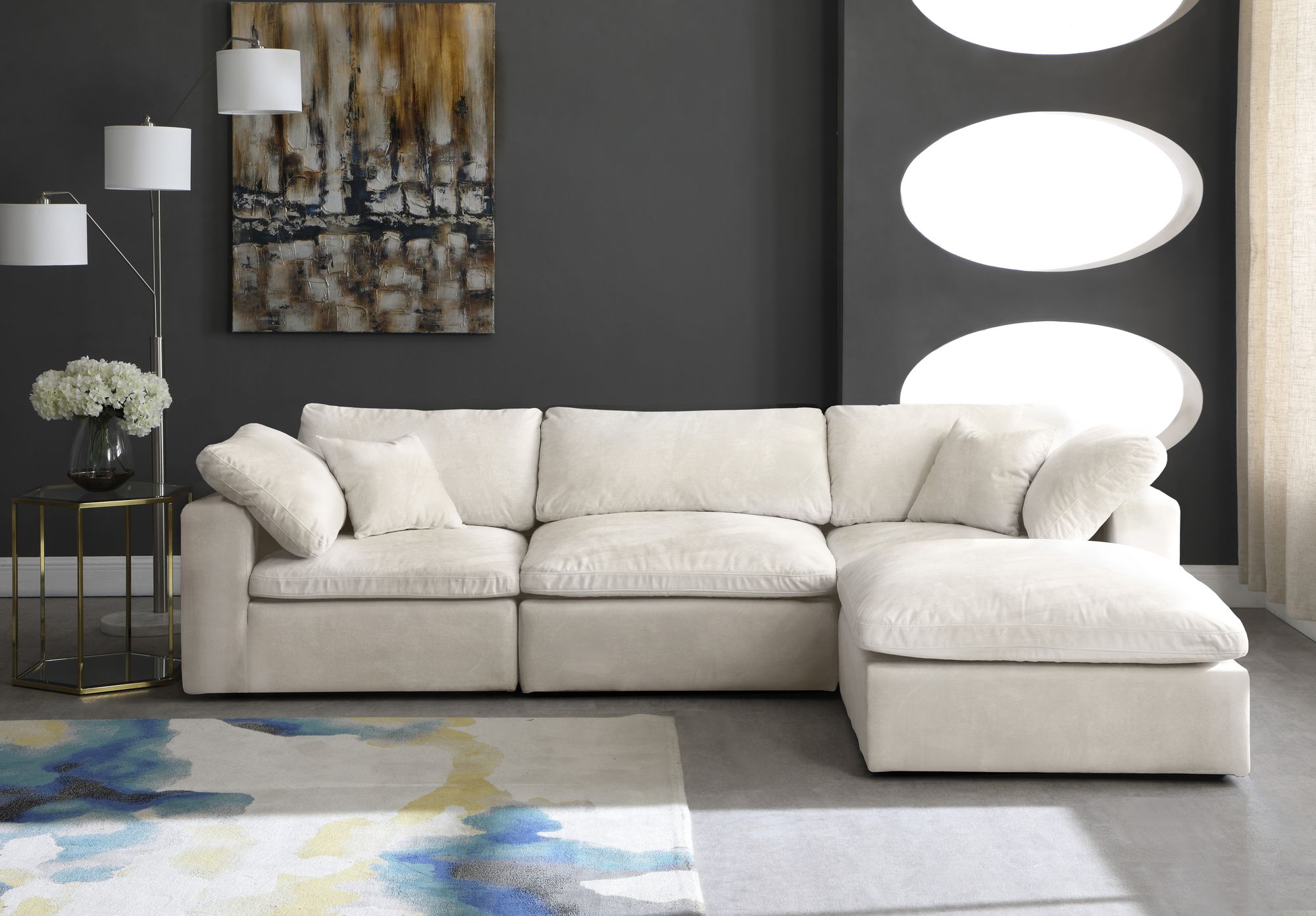 Cozy 119" 4-Piece Velvet Comfort Modular Sectional