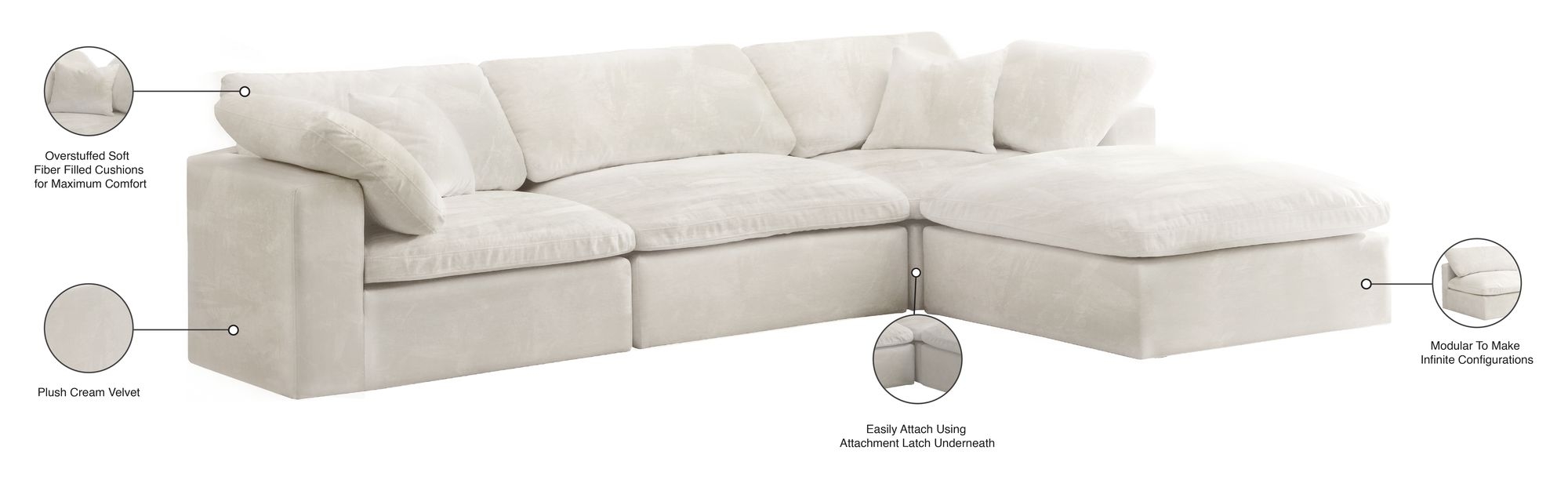 Cozy 119" 4-Piece Velvet Comfort Modular Sectional