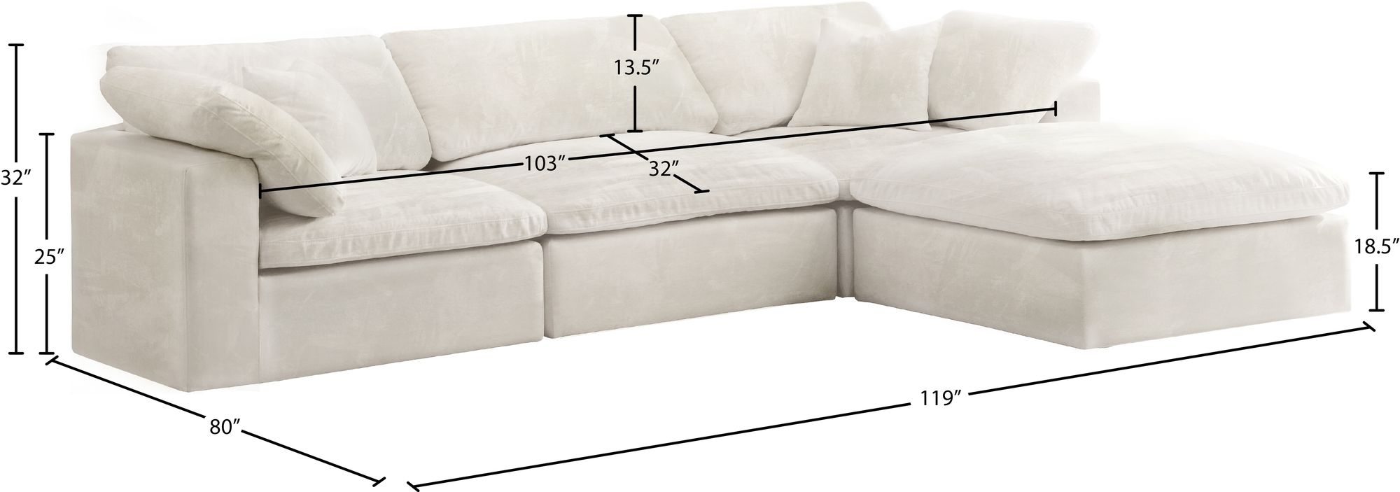 Cozy 119" 4-Piece Velvet Comfort Modular Sectional