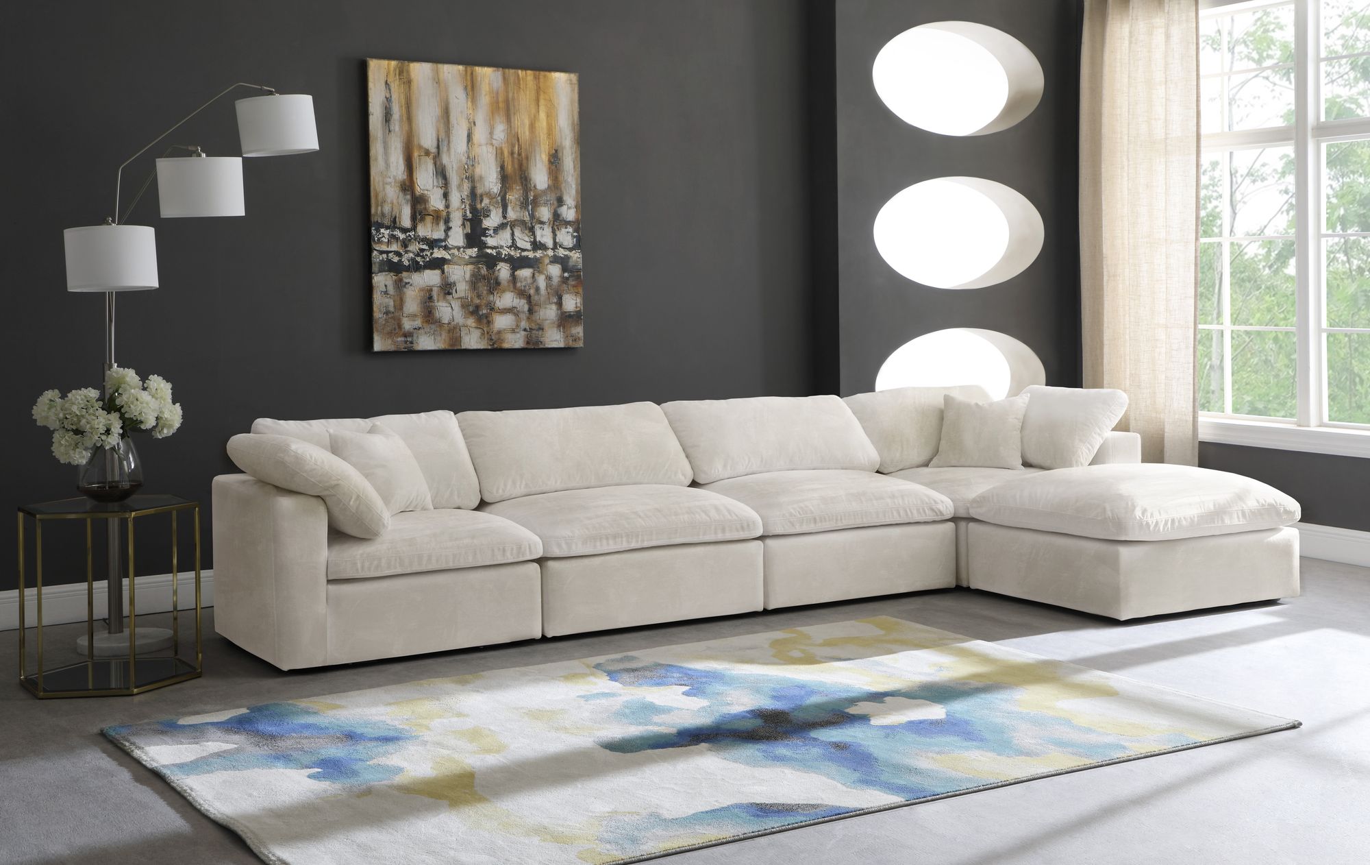 Cozy 158" 5-Piece Velvet Comfort Modular Sectional