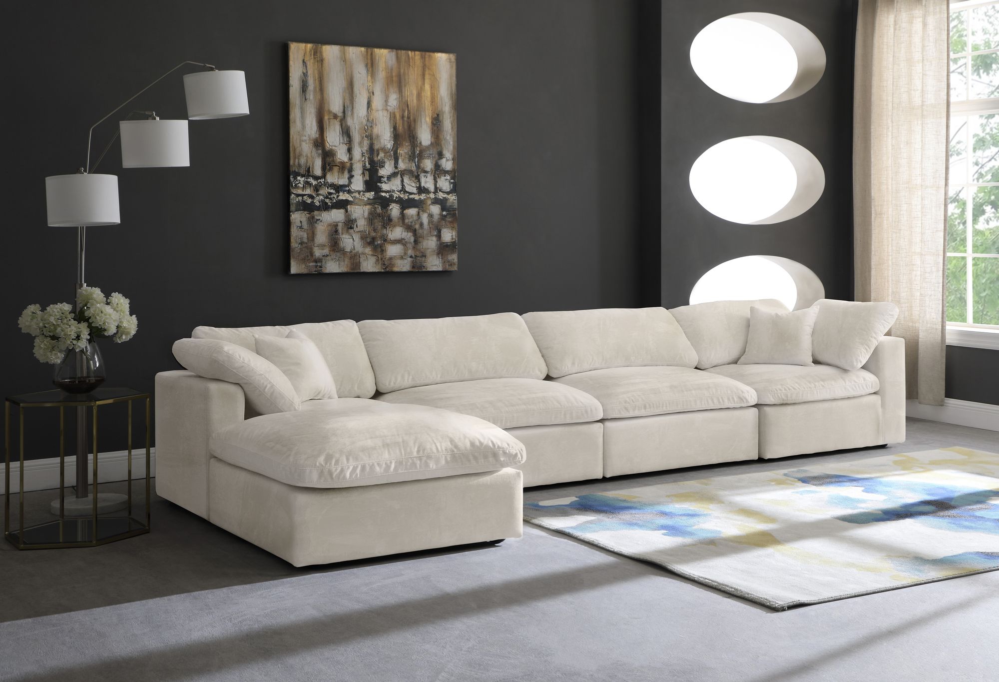 Cozy 158" 5-Piece Velvet Comfort Modular Sectional