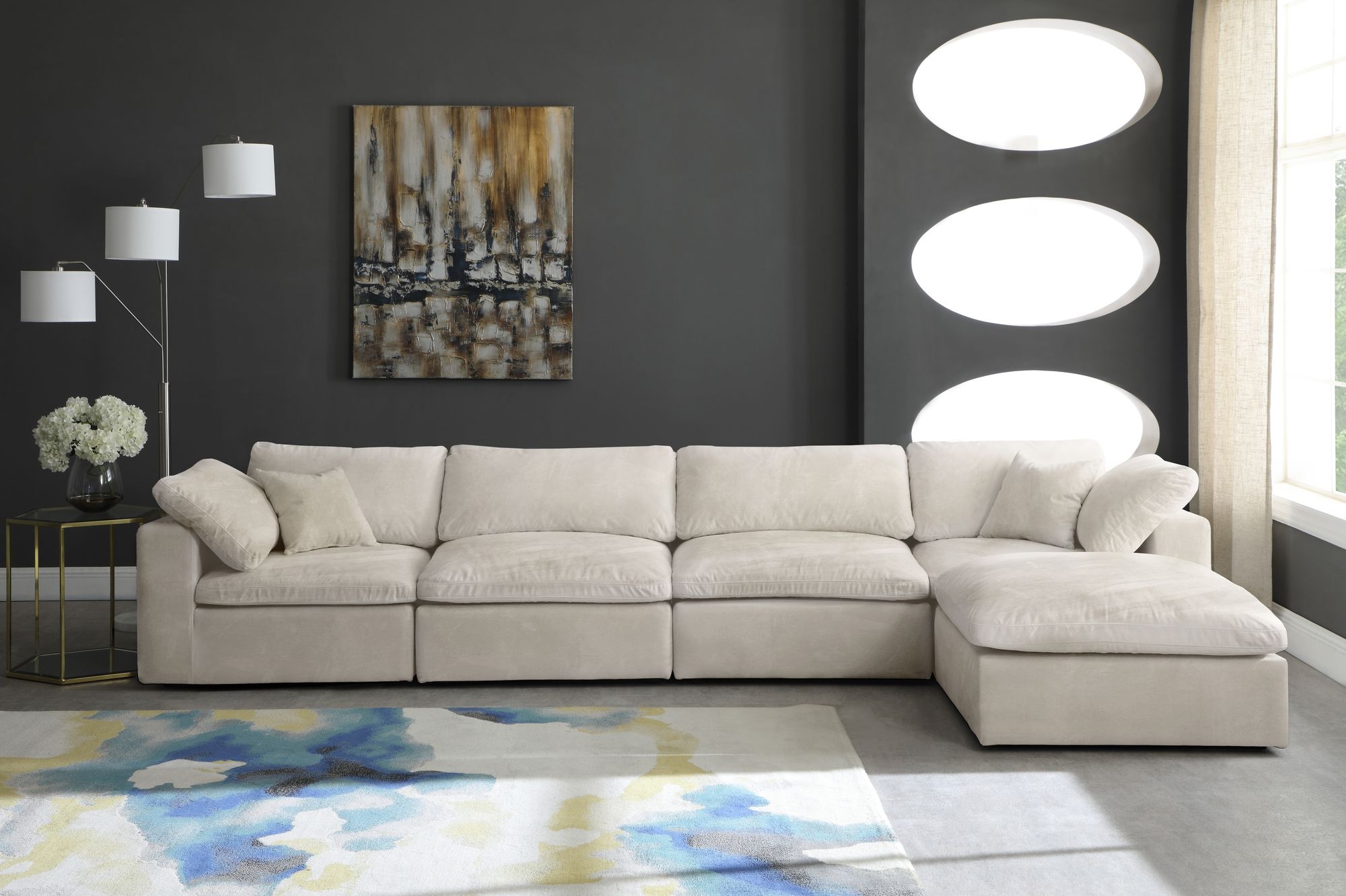 Cozy 158" 5-Piece Velvet Comfort Modular Sectional