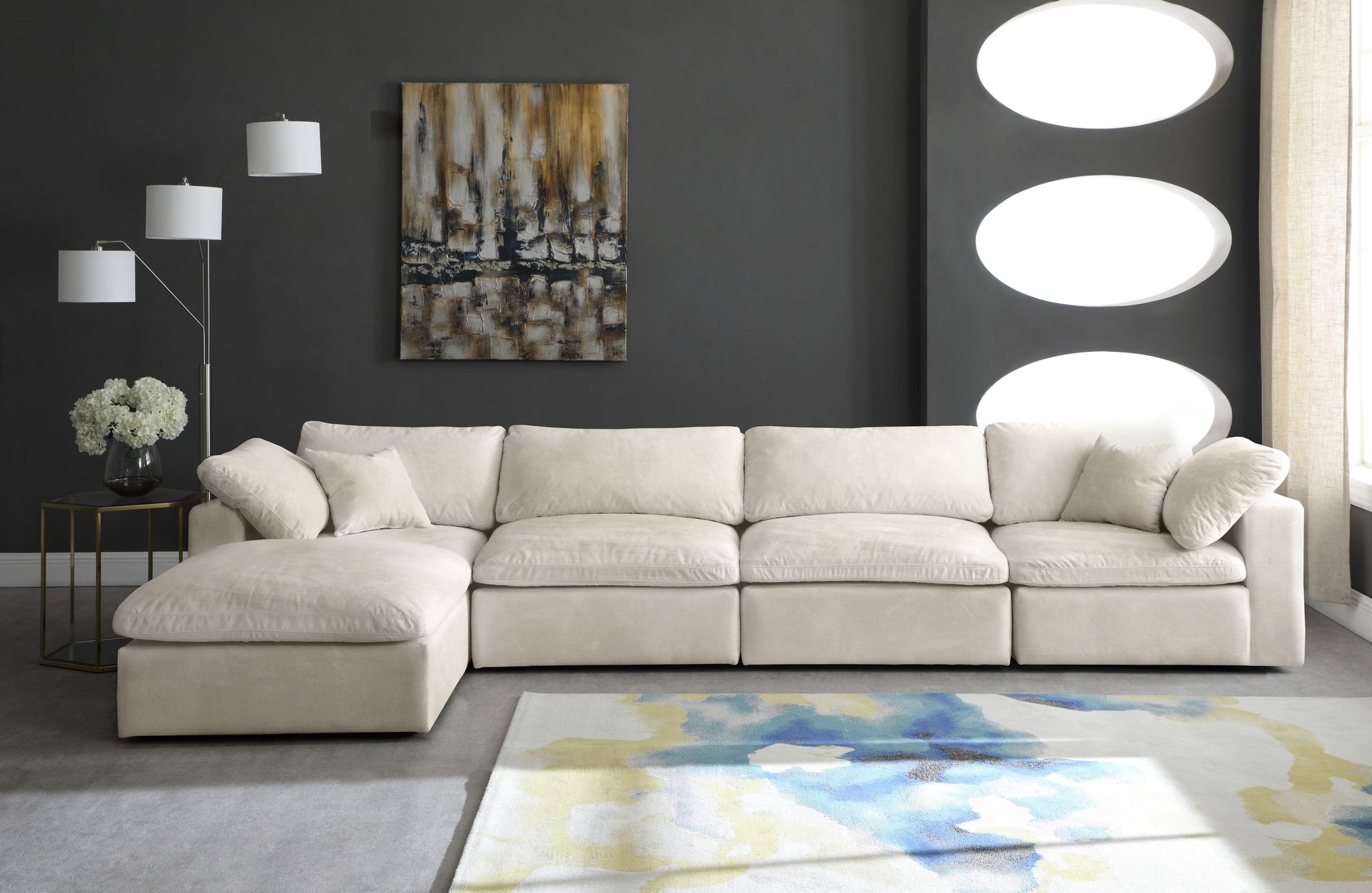 Cozy 158" 5-Piece Velvet Comfort Modular Sectional