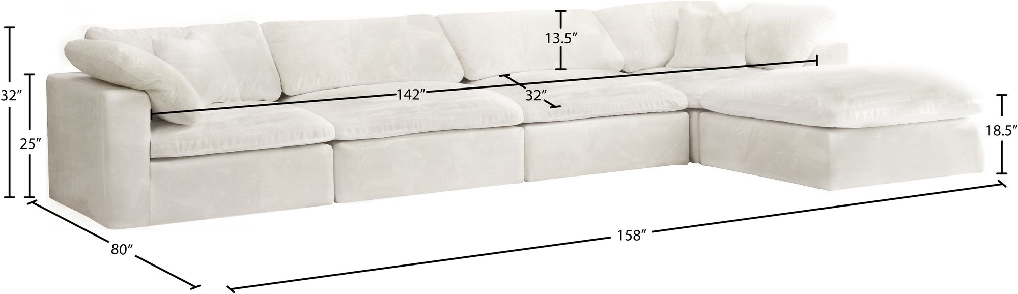 Cozy 158" 5-Piece Velvet Comfort Modular Sectional