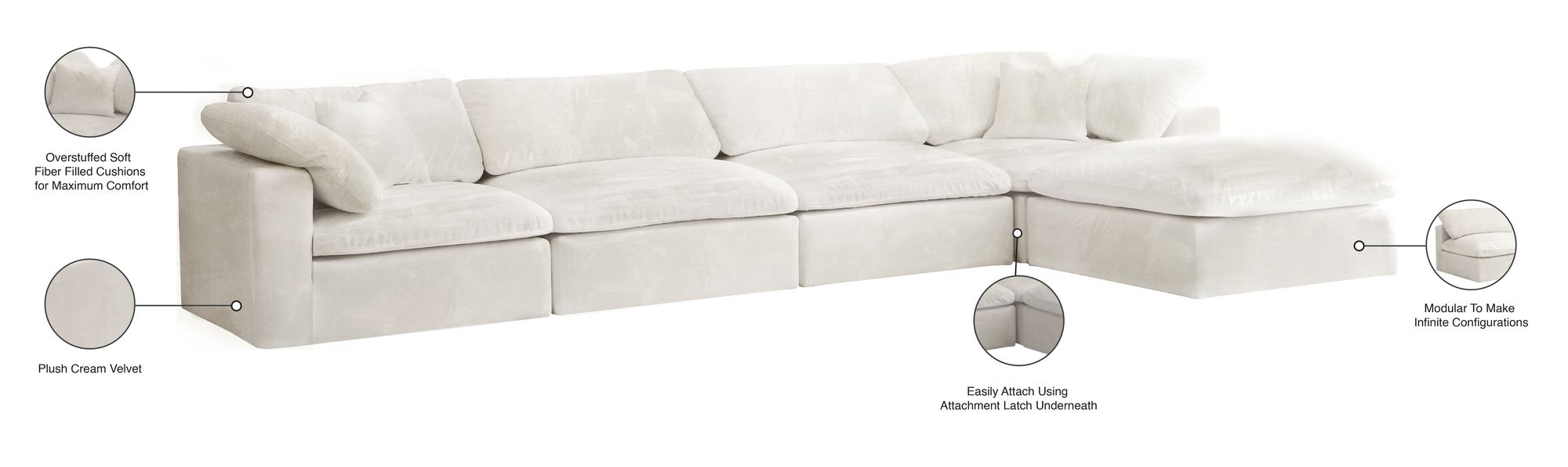 Cozy 158" 5-Piece Velvet Comfort Modular Sectional