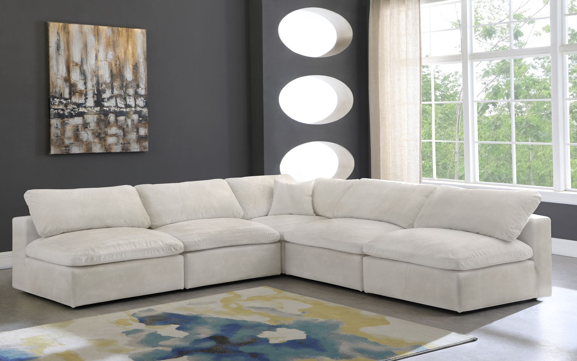 Cozy 118" 5-Piece Velvet Comfort Modular Armless Sectional