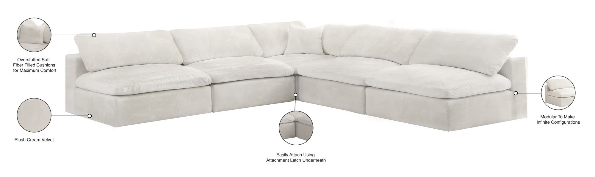 Cozy 118" 5-Piece Velvet Comfort Modular Armless Sectional