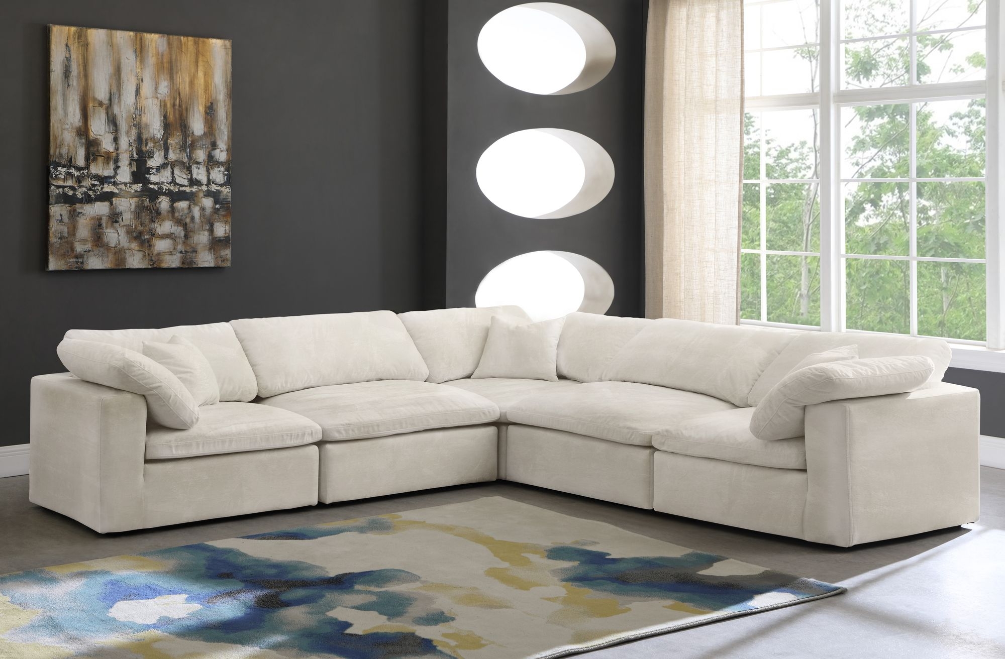 Cozy 119" 5-Piece Velvet Comfort Modular Sectional