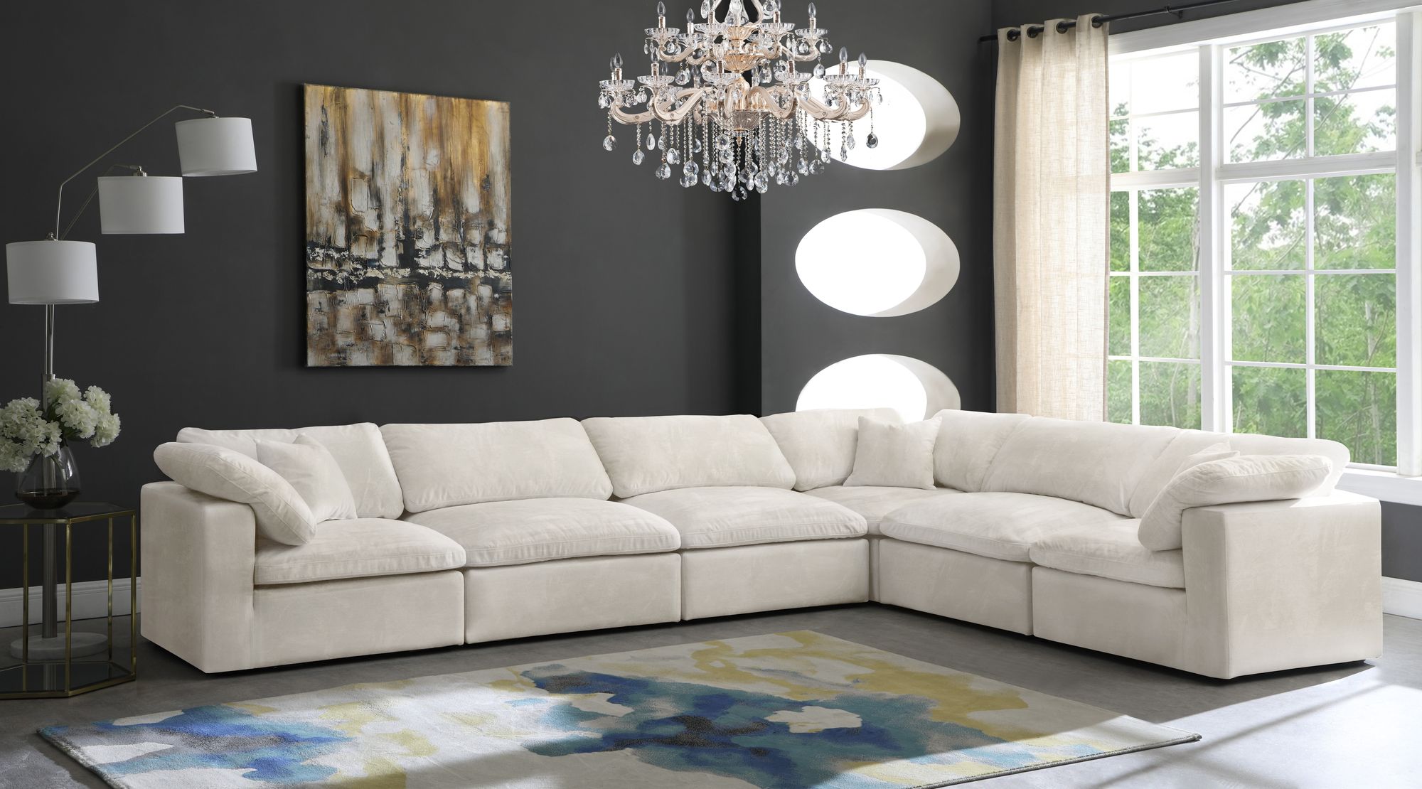 Cozy 158" 6-Piece Velvet Comfort Modular Sectional
