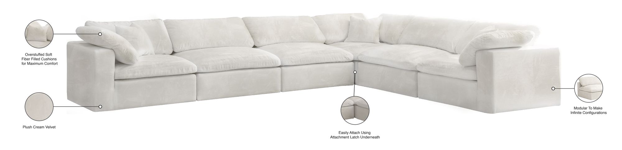 Cozy 158" 6-Piece Velvet Comfort Modular Sectional