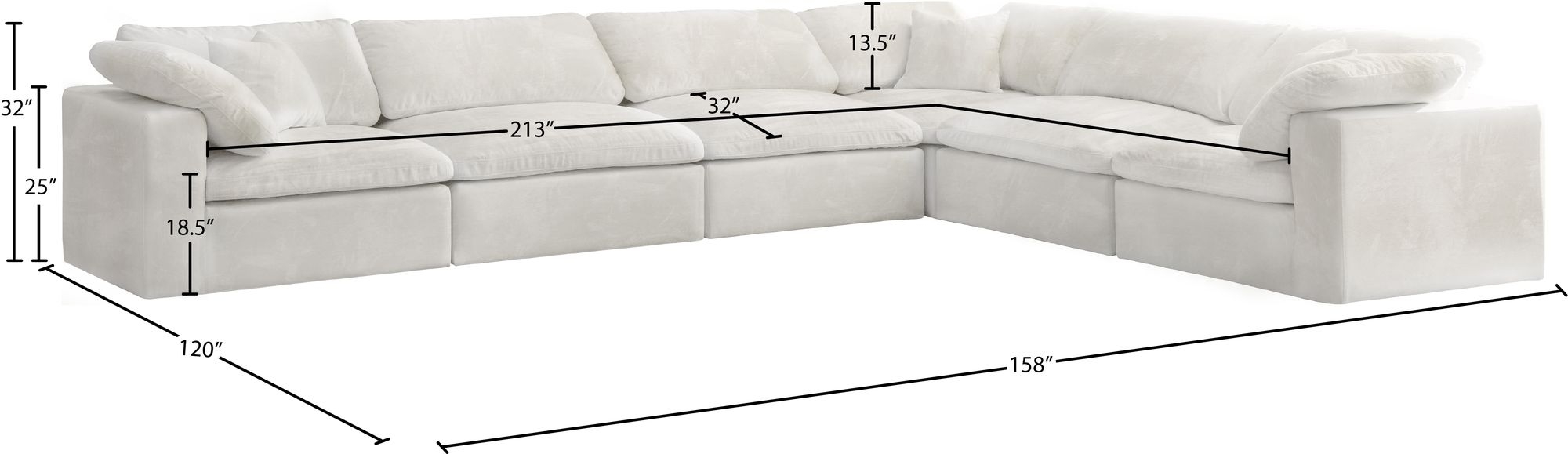 Cozy 158" 6-Piece Velvet Comfort Modular Sectional